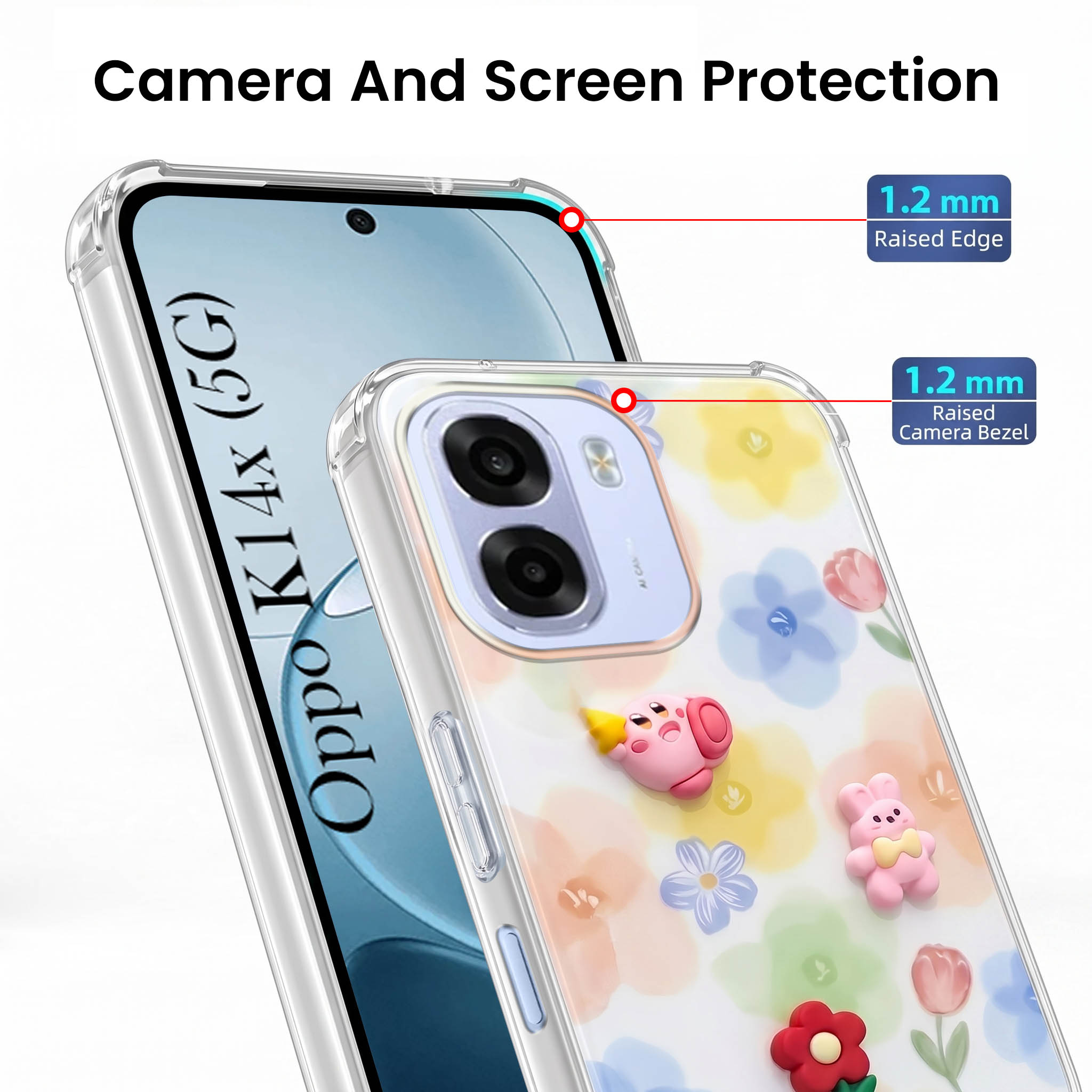 For Oppo K14x 5G Back Cover Case (3D Cute Cartoons | Hard Back Side Soft | Matte Premium Finish | HD Printing)