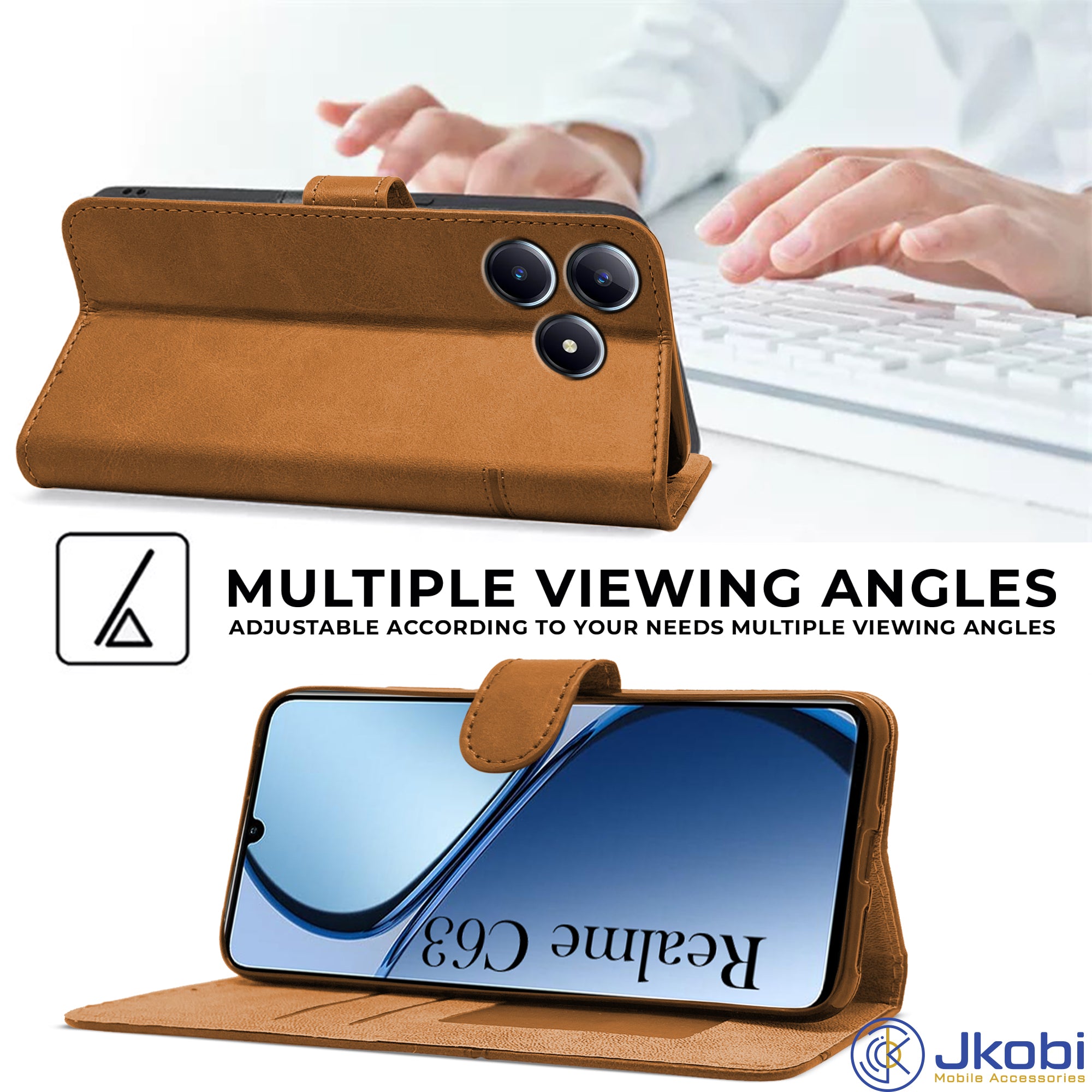 For Realme C63 Flip Cover Case (Stitched Leather with Magnetic Closure)