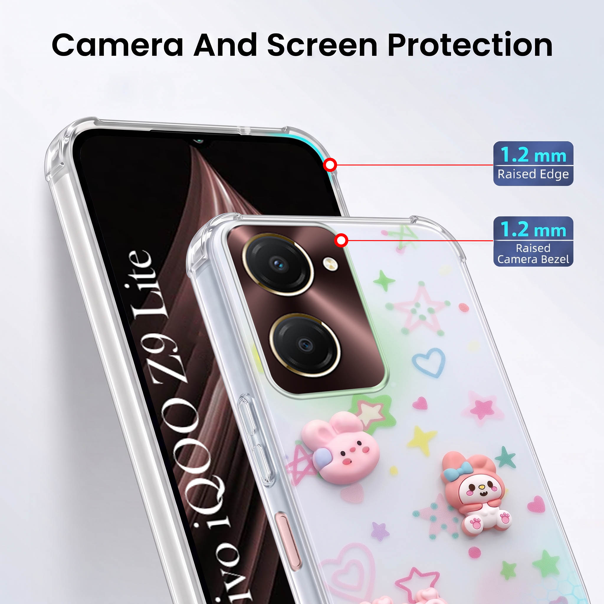 For Vivo iQOO Z9 Lite 5G Back Cover Case (3D Cute Cartoons | Hard Back Side Soft | Matte Premium Finish | HD Printing)