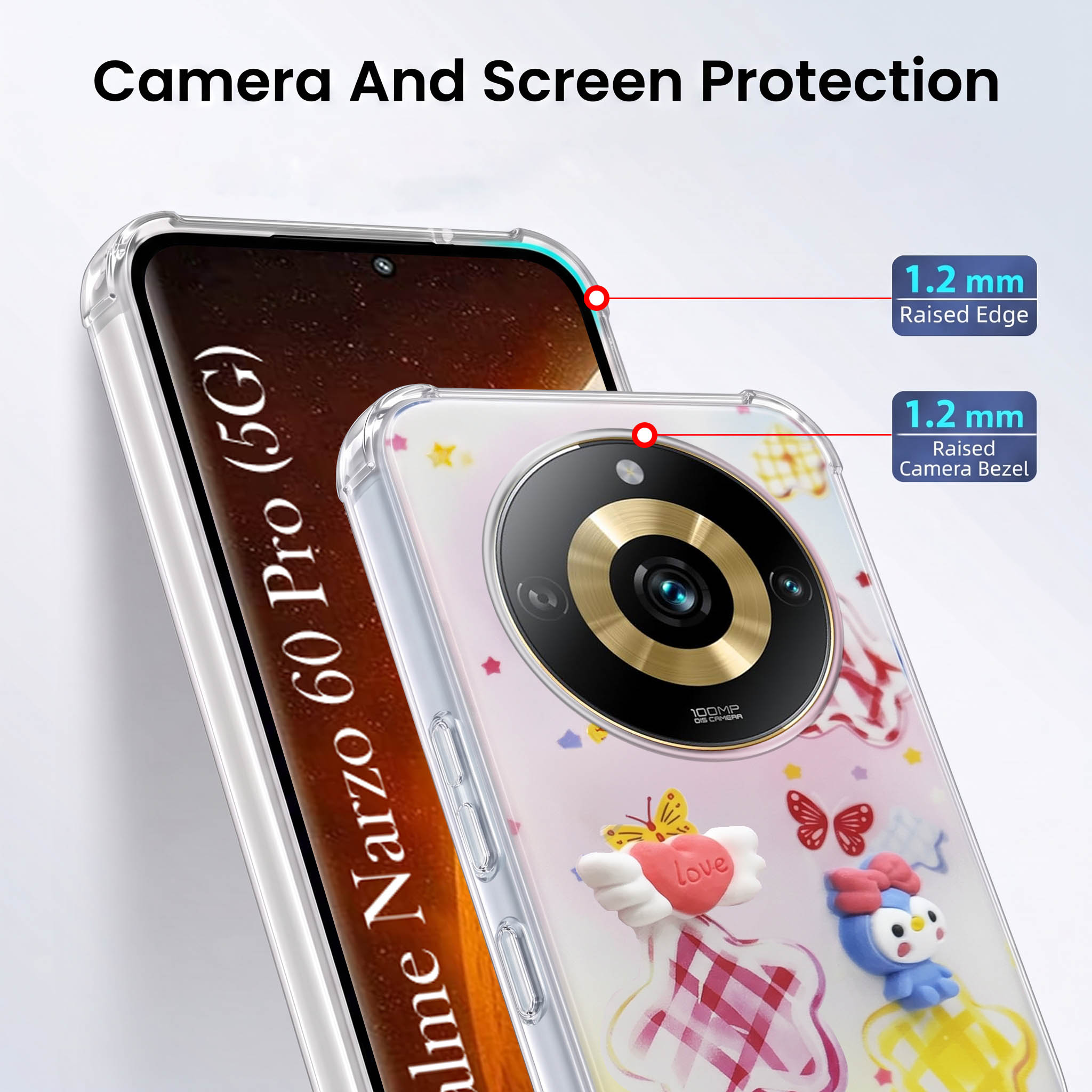 For Realme Narzo 60 Pro Back Cover Case (3D Cute Cartoons | Hard Back Side Soft | Matte Premium Finish | HD Printing)