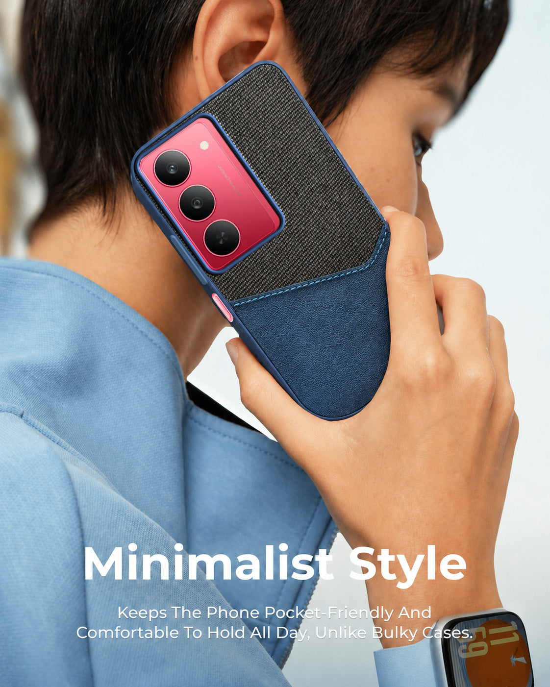 For Realme 14X Back Cover Case (Dual PU Leather Stitch | Professional Minimalist | Soft and Flexible)