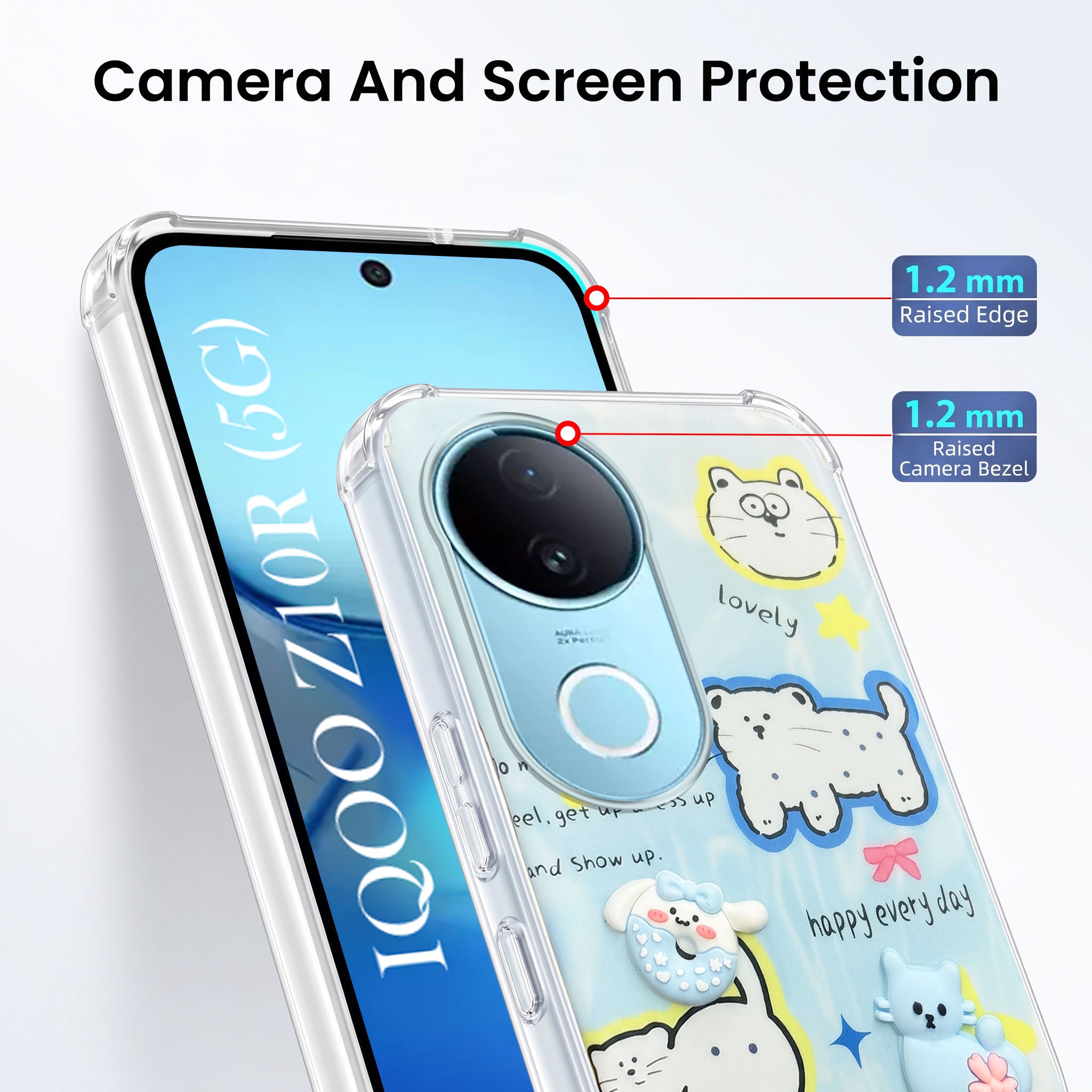 For Vivo iQOO Z10R Back Cover Case (3D Cute Cartoons | Hard Back Side Soft | Matte Premium Finish | HD Printing)