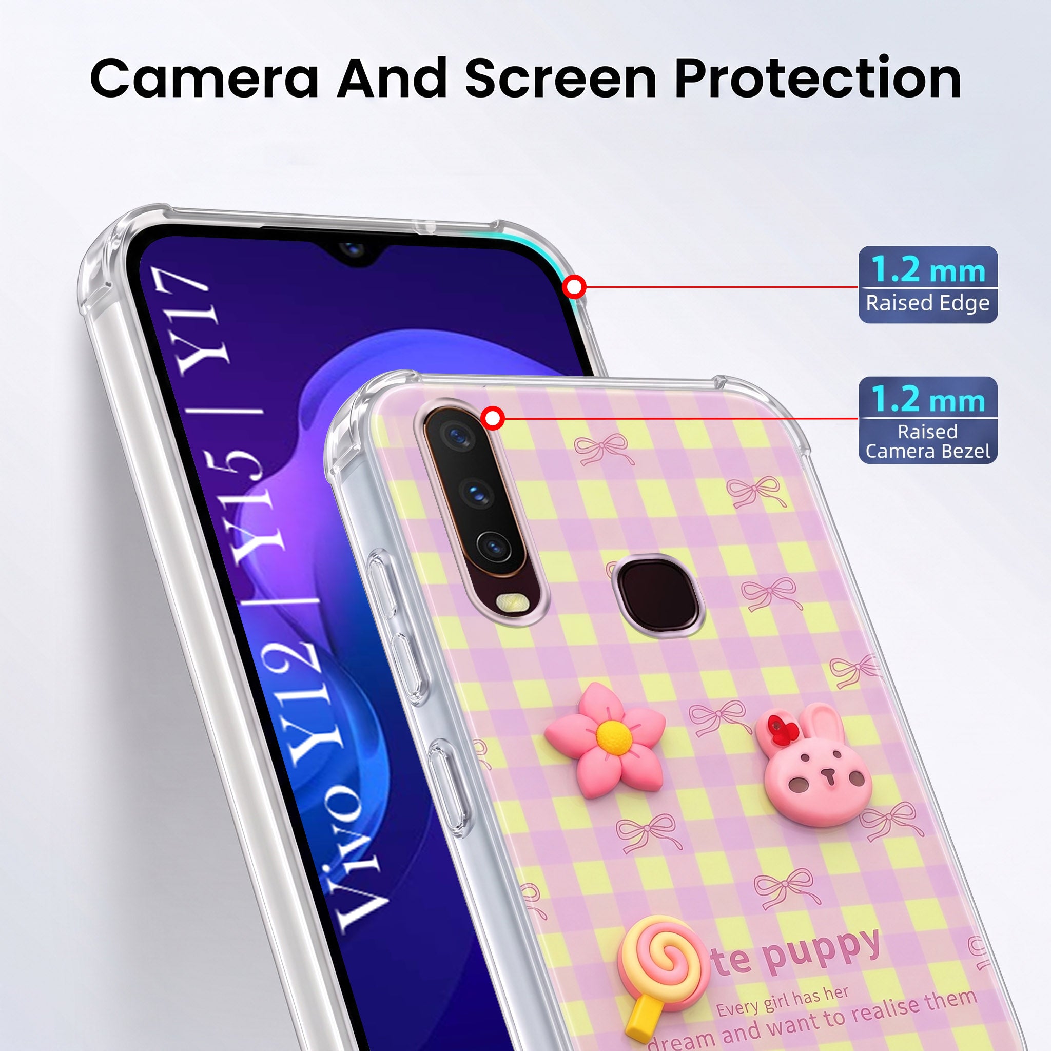 For Vivo Y12 | Y15 | Y17 Back Cover Case (3D Cute Cartoons | Hard Back Side Soft | Matte Premium Finish | HD Printing)
