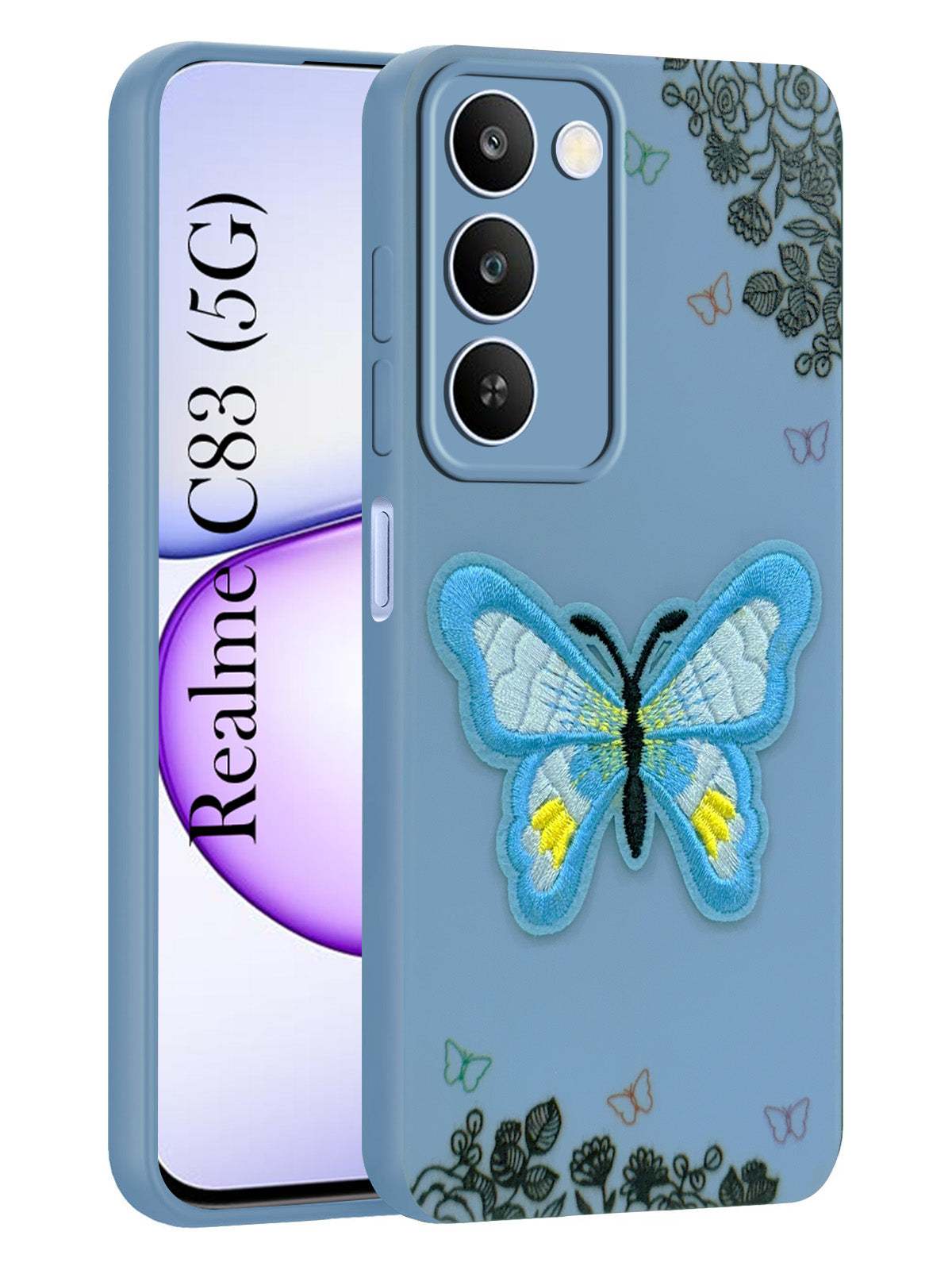 For Realme C83 5G Back Cover Case (Soft Butterfly Embroidery | Women Teen Girls | Camera Protection| Matte Silicone)