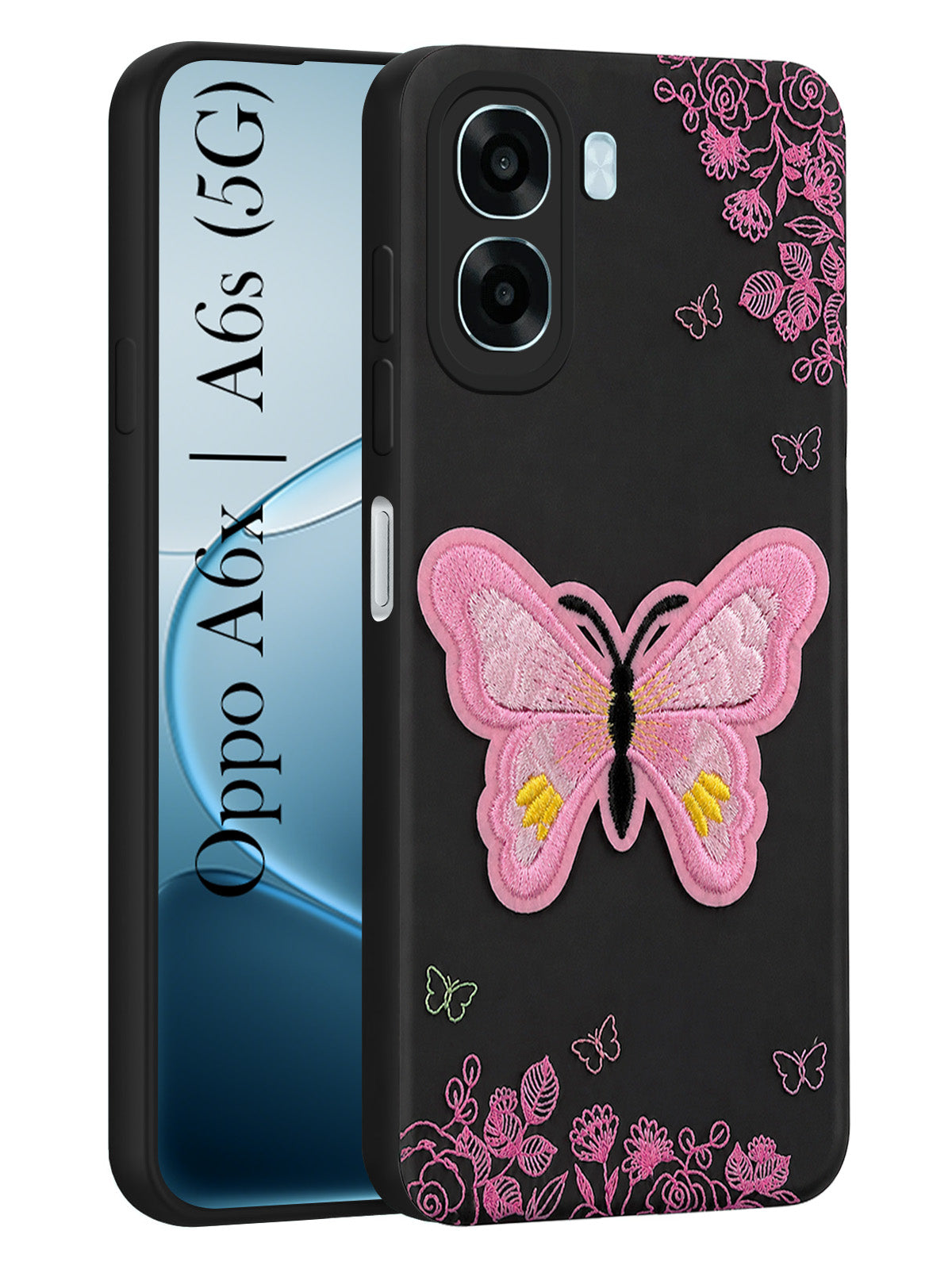 For Oppo A6X | Oppo A6S Back Cover Case (Soft Butterfly Embroidery | Women Teen Girls | Camera Protection| Matte Silicone)