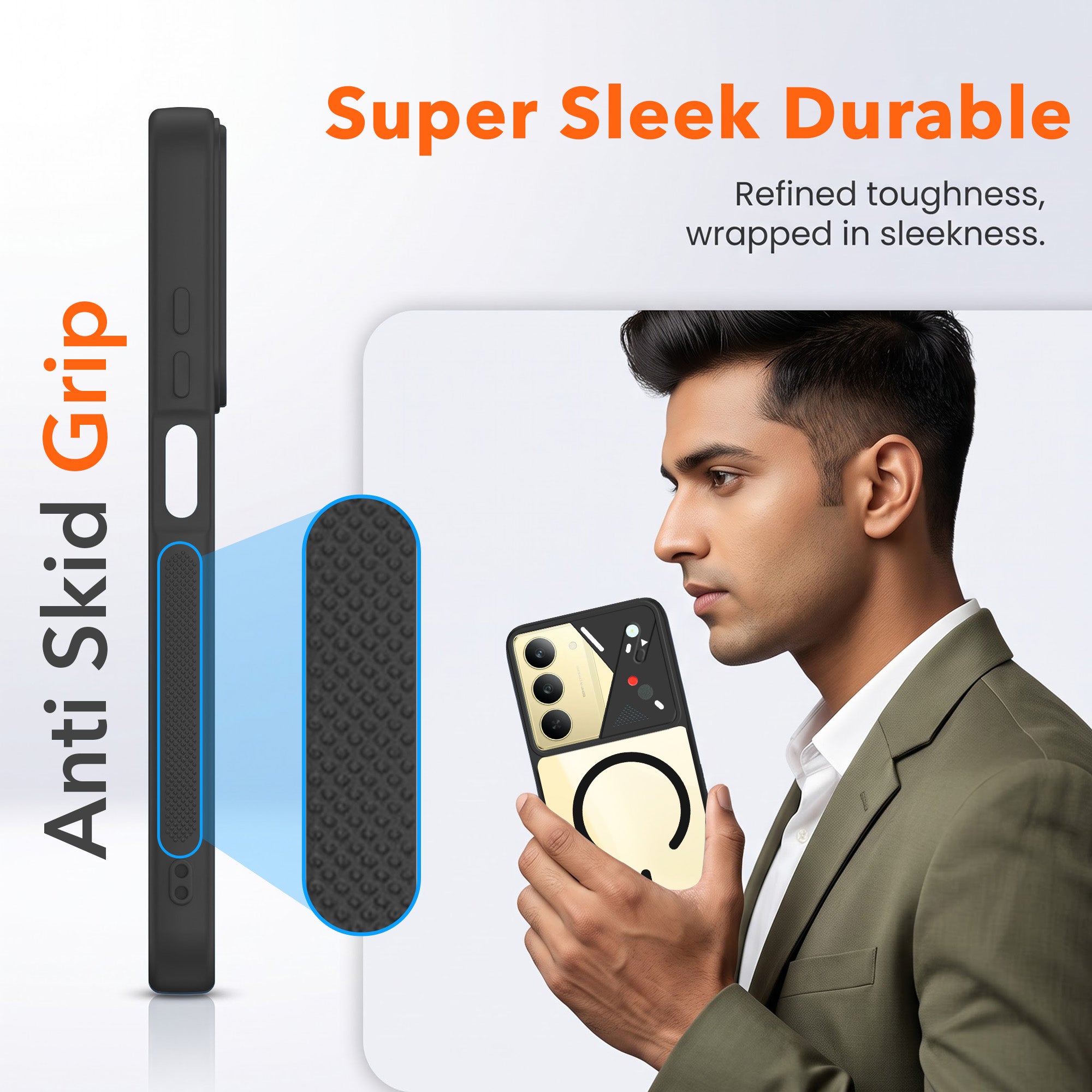 For Realme 14X Back Cover Case Lifetime Anti-Yellow Clear (Camera Protection | Side Grip | Wireless MagSafe Compatible)