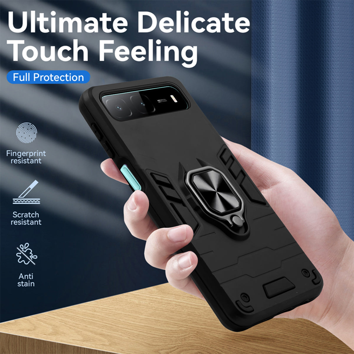 For Infinix Hot 60i 5G Back Cover Case Hybrid Armor (Shockproof Dual Layer Polycarbonate |Ring Holder Kickstand)