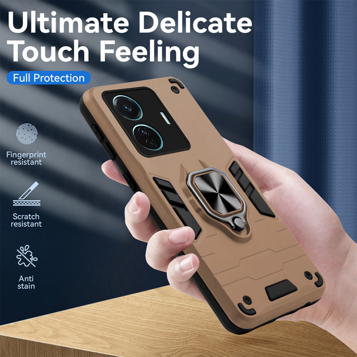 For Vivo T1 Pro 5G Back Cover Case Hybrid Armor (Shockproof Dual Layer Polycarbonate |Ring Holder Kickstand)