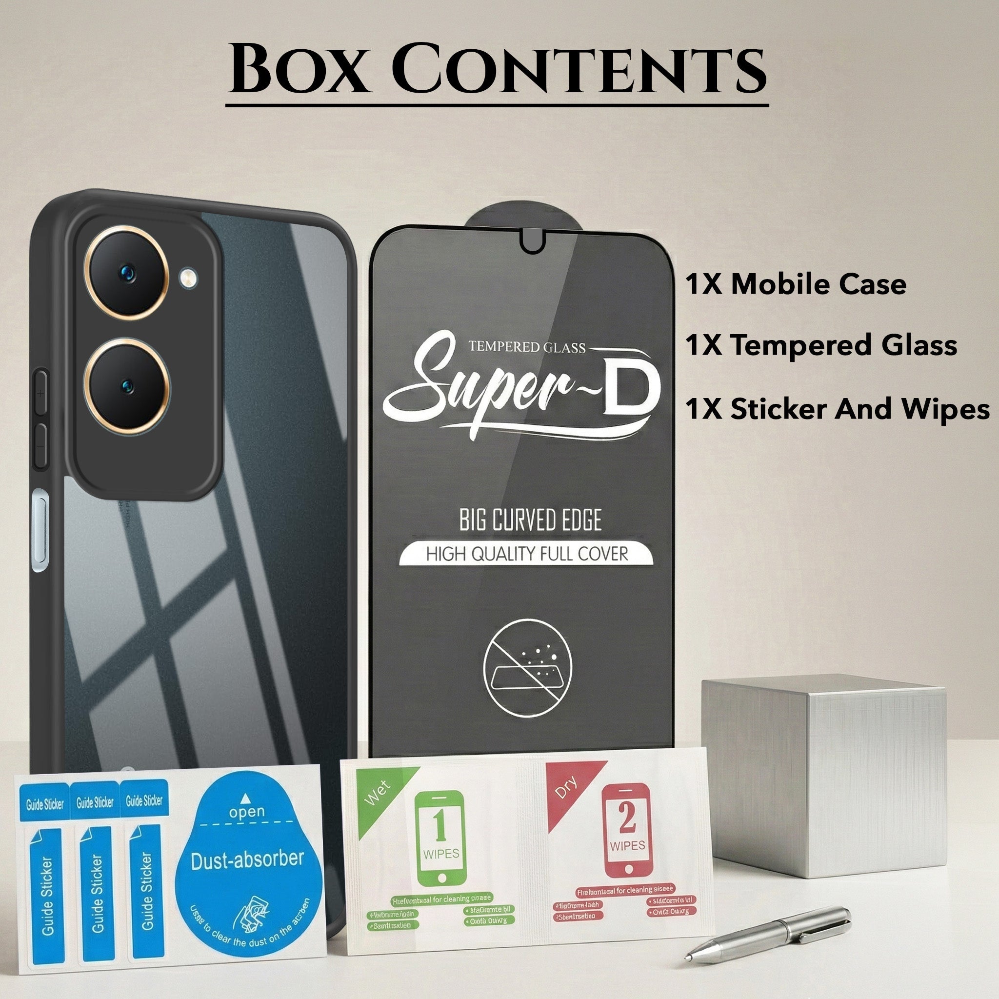 For Vivo Y18 | Y18e | Y03 | Y18i | Y18t Combo with Back Cover and 9H Tempered Glass ( Lifetime Anti-Yellow | Crystal Clear Shockproof | Oleophobic Coating Screen Glass)