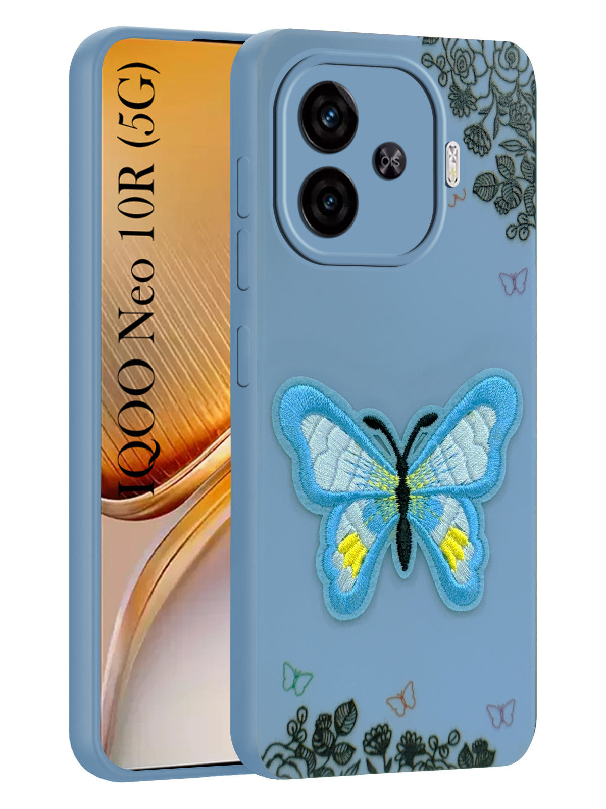 For Vivo iQOO Neo 10R Back Cover Case (Soft Butterfly Embroidery | Women Teen Girls | Camera Protection| Matte Silicone)