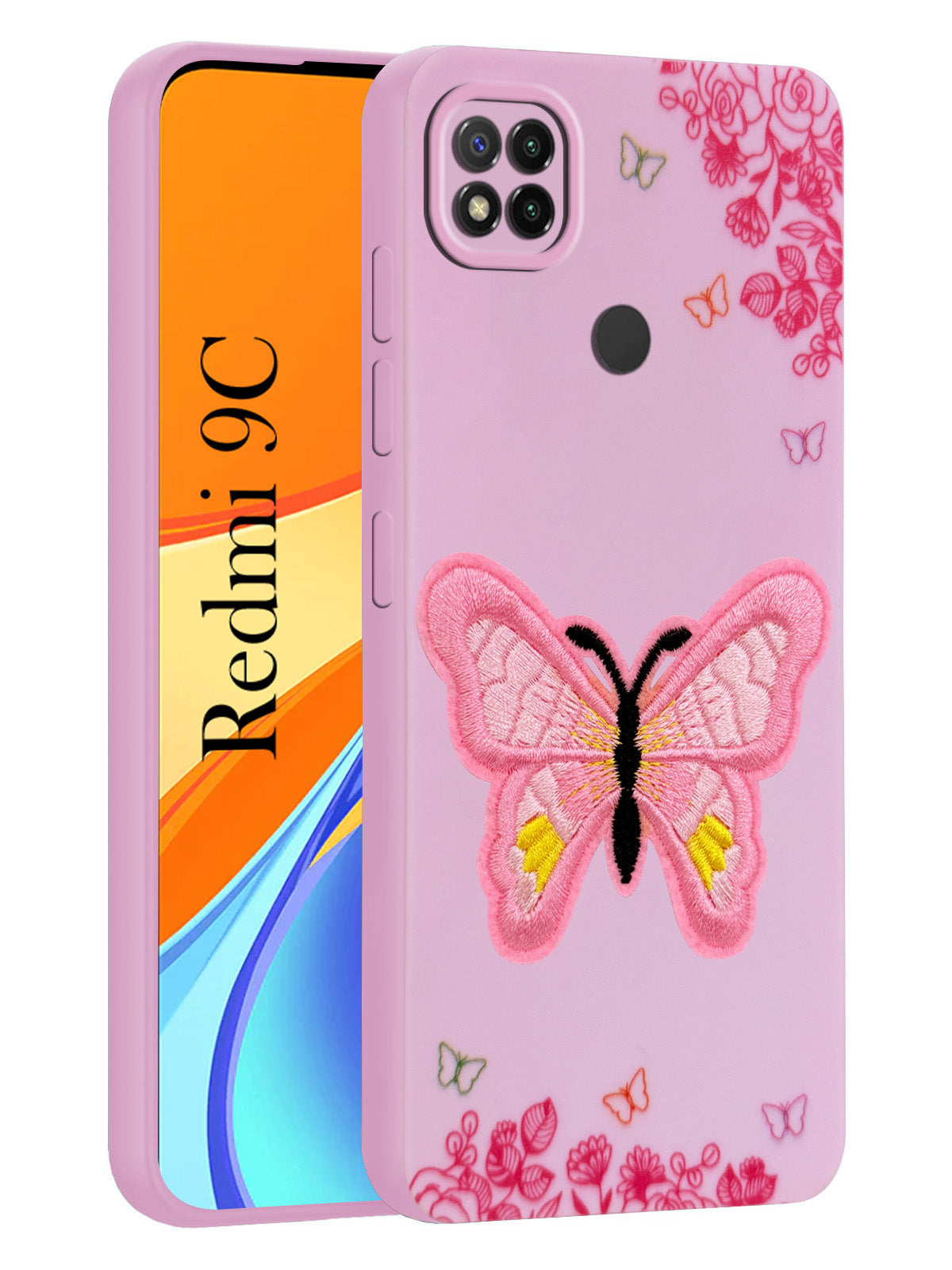 For Redmi 9C Back Cover Case (Soft Butterfly Embroidery | Women Teen Girls | Camera Protection| Matte Silicone)