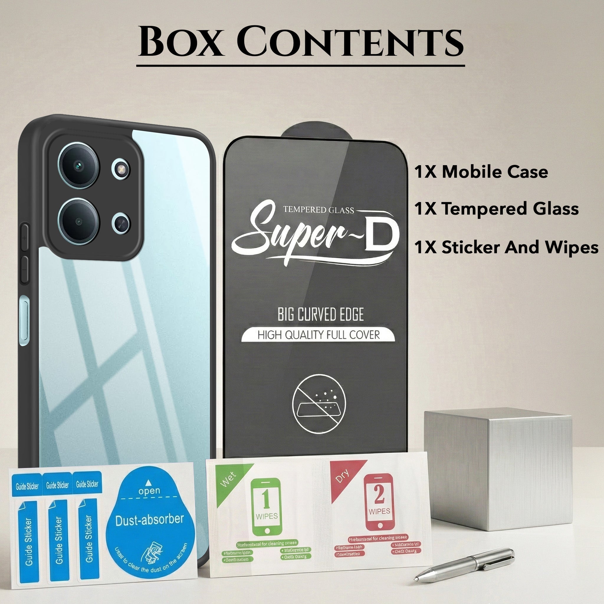 For Poco C85 5G Combo with Back Cover and 9H Tempered Glass (Lifetime Anti-Yellow | Crystal Clear Shockproof | Oleophobic Coating Screen Glass)