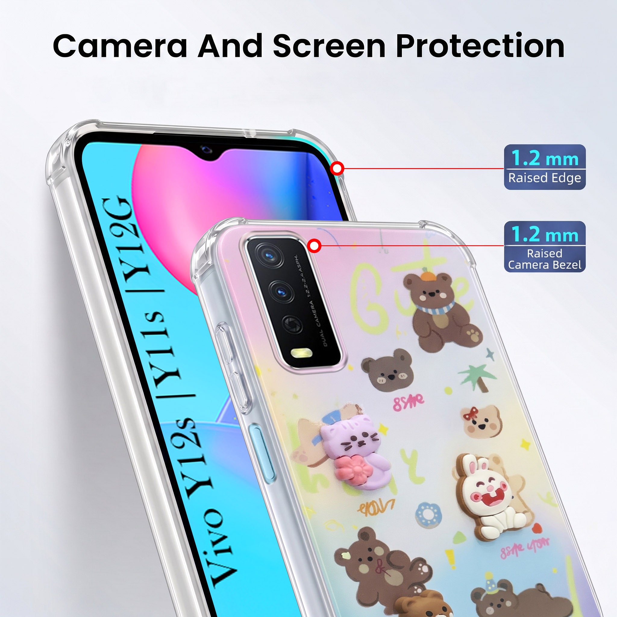 For Vivo Y12s | Y11s | Y12G Back Cover Case (3D Cute Cartoons | Hard Back Side Soft | Matte Premium Finish | HD Printing)