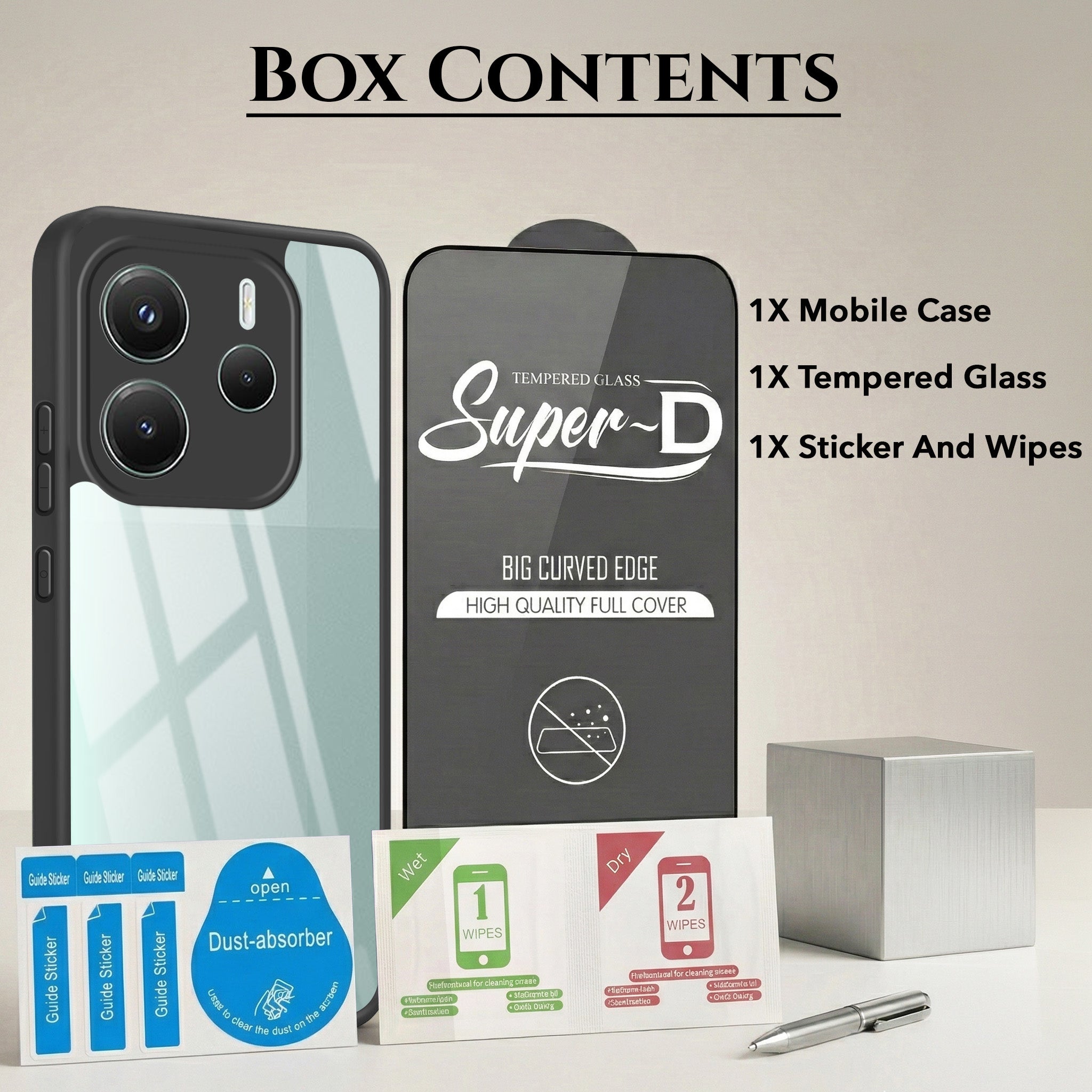 For Redmi Note 14 5G | Redmi Note 14 SE Combo with Back Cover and 9H Tempered Glass (Lifetime Anti-Yellow | Crystal Clear Shockproof | Oleophobic Coating Screen Glass)
