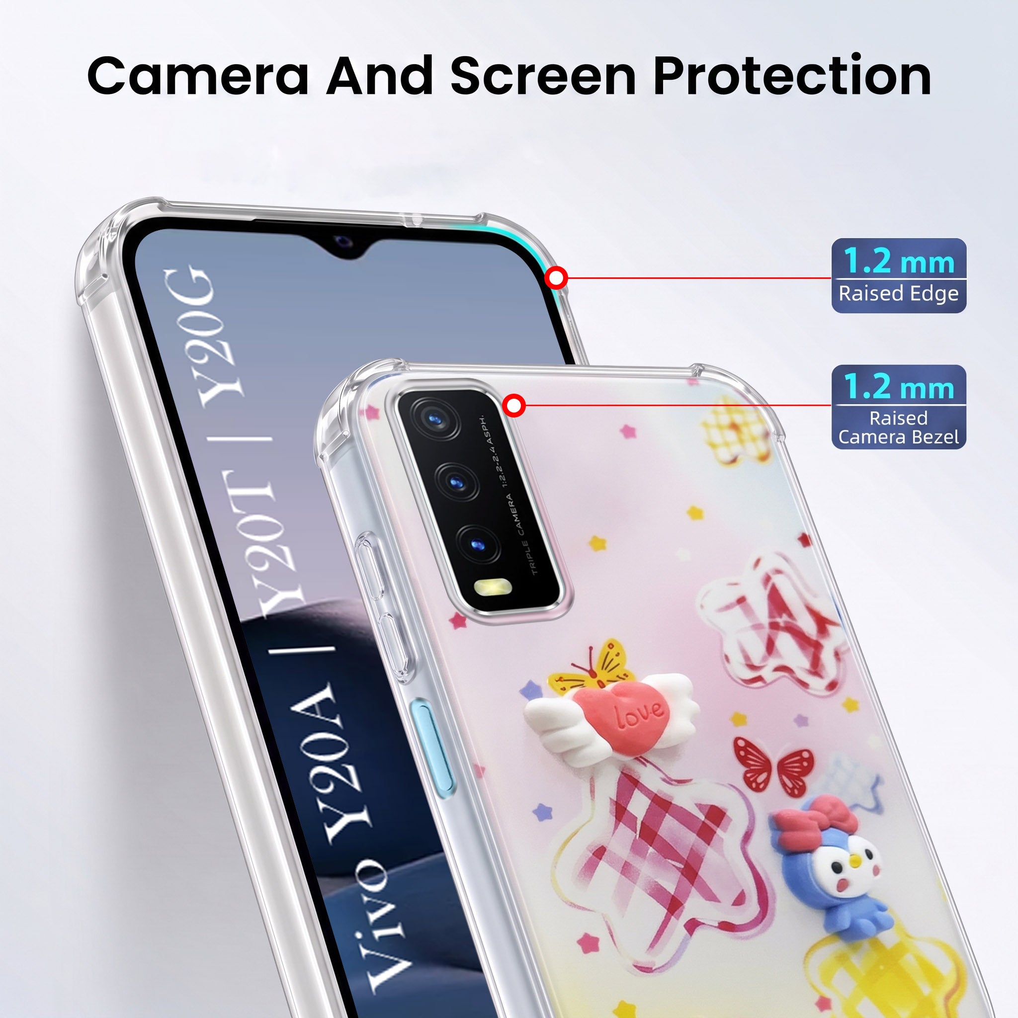 For Vivo Y20A | Y20T | Y20G Back Cover Case (3D Cute Cartoons | Hard Back Side Soft | Matte Premium Finish | HD Printing)