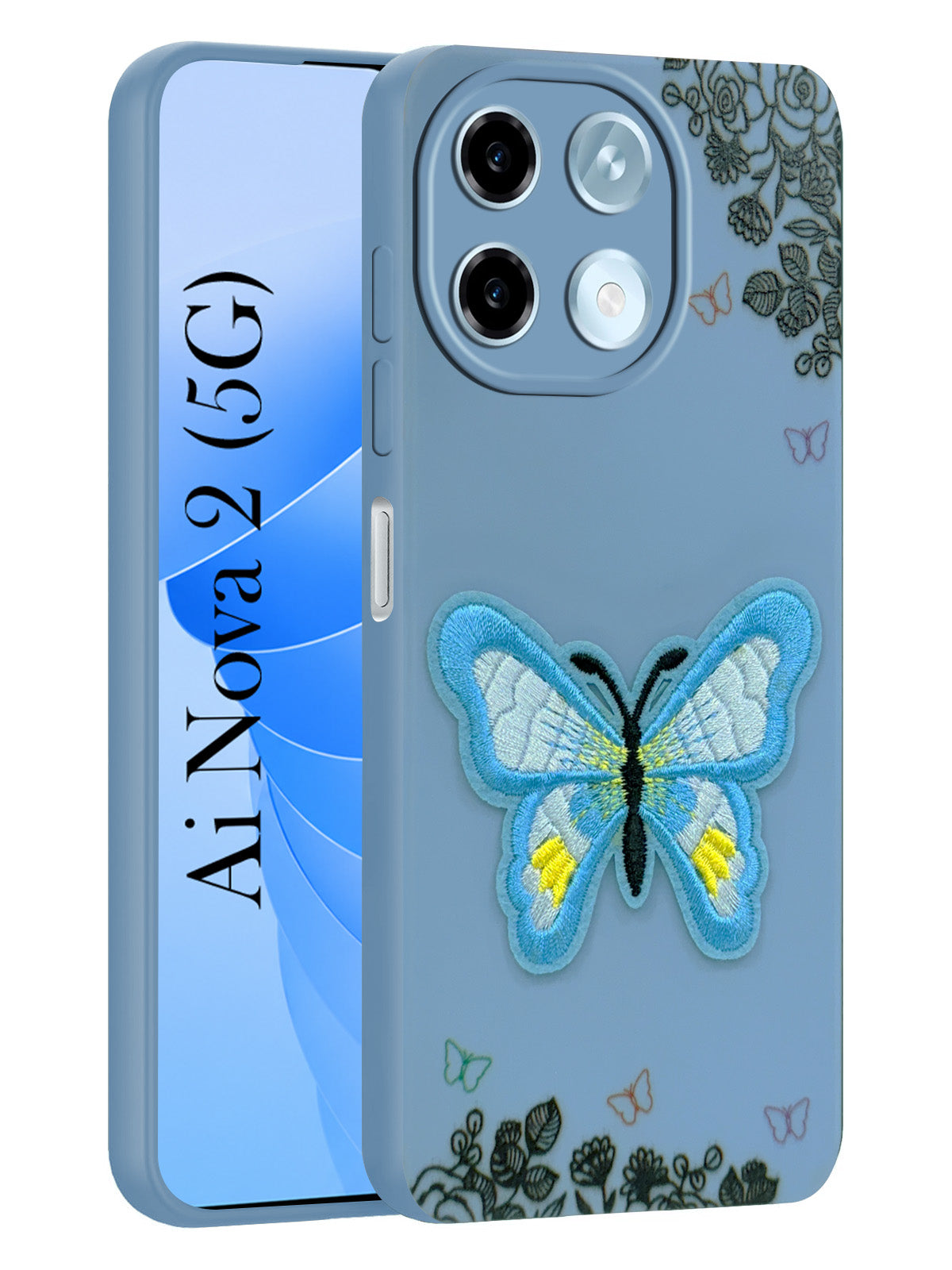 For Ai+ Nova 2 5G Back Cover Case (Soft Butterfly Embroidery | Women Teen Girls | Camera Protection| Matte Silicone)