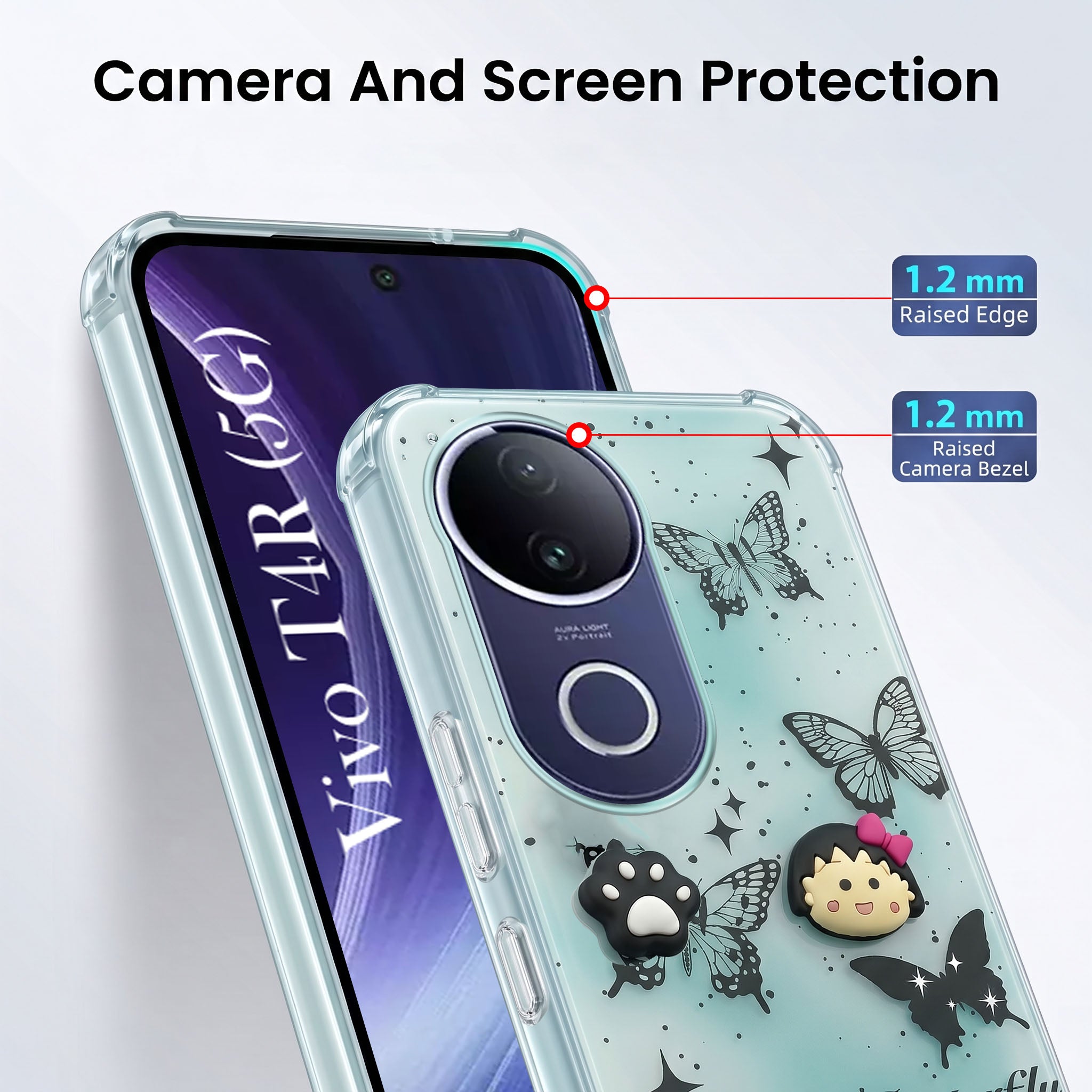 For Vivo T4R Back Cover Case (3D Cute Cartoons | Hard Back Side Soft | Matte Premium Finish | HD Printing)