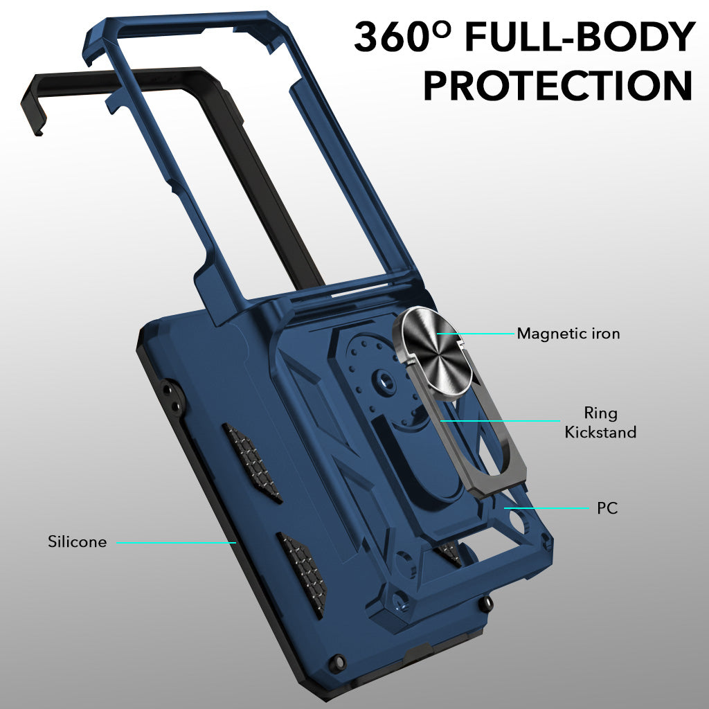 For Samsung Galaxy Z Flip 7 Hybrid Armor (Sliding Shutter Camera Protection | Polycarbonate |Ring Holder Kickstand)