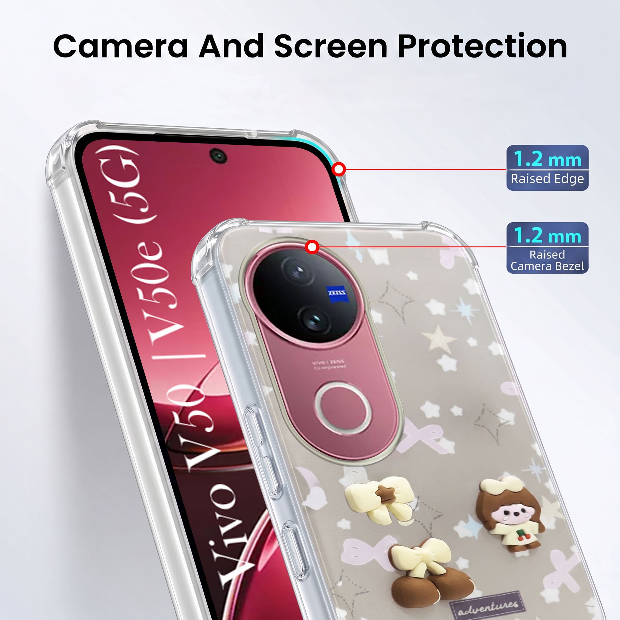 For Vivo V50 | Vivo V50e Back Cover Case (3D Cute Cartoons | Hard Back Side Soft | Matte Premium Finish | HD Printing)