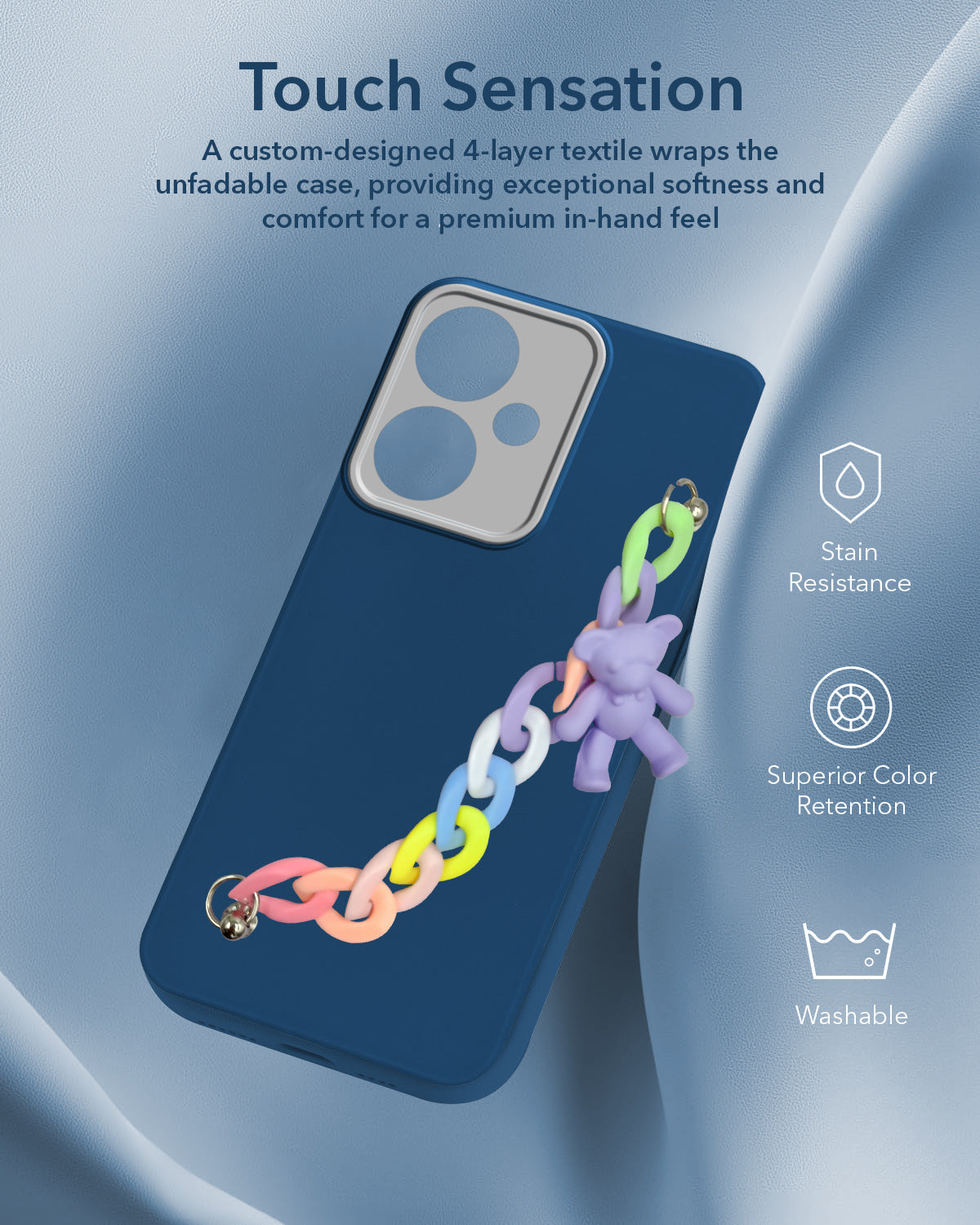For Redmi 13C 5G Back Cover Case (Wrist Hanging Chain | Teddy Bracelet Charms | Dual Color Matte Finish | Full Camera Protection | Sleek and Professional)