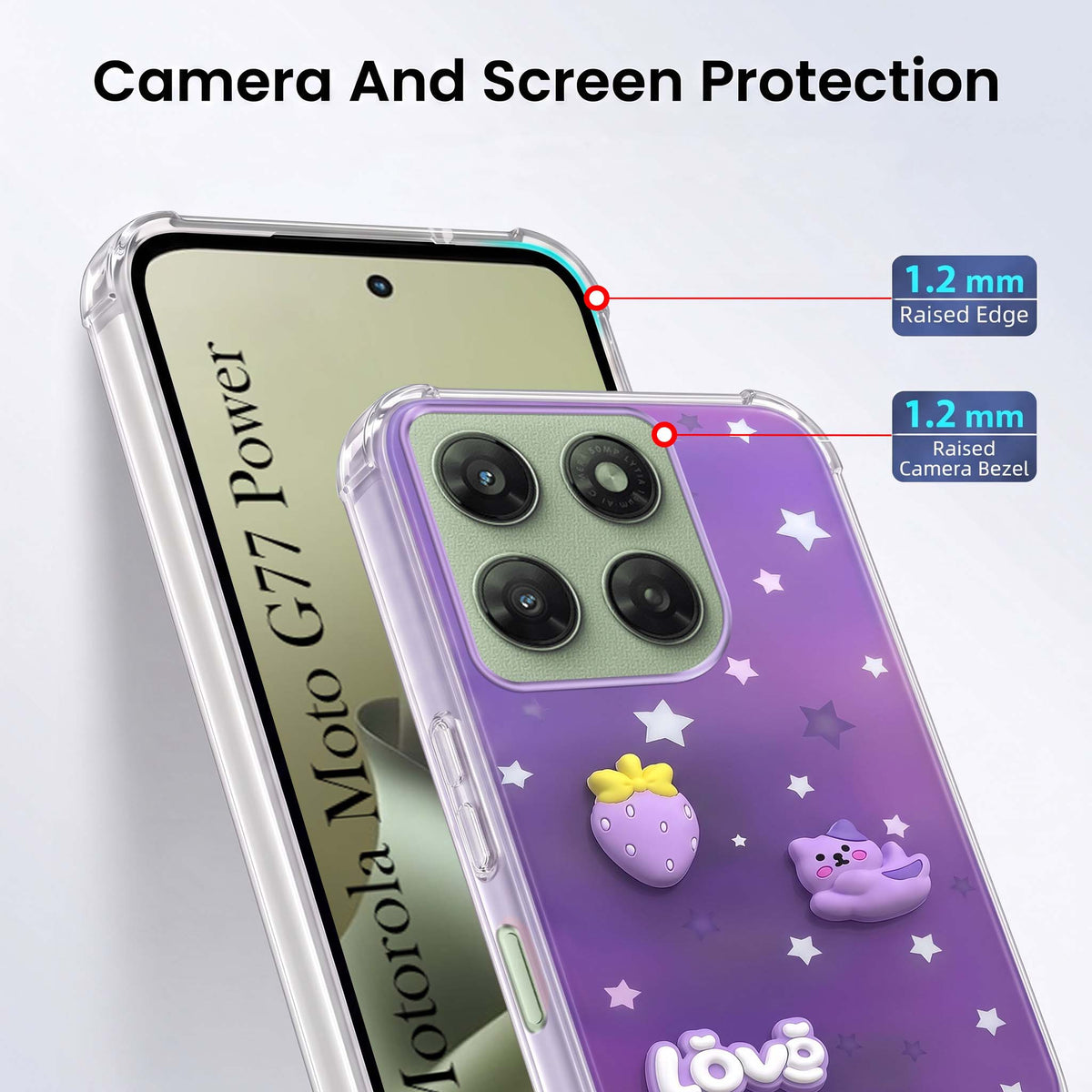For Motorola Moto G77 Power Back Cover Case (3D Cute Cartoons | Hard Back Side Soft | Matte Premium Finish | HD Printing)