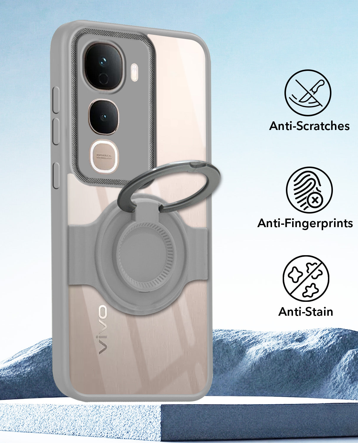 For Vivo Y400 Pro Back Cover Case with stand (Built-in Ring Holder Kickstand | Lifetime Anti Yellow | Camera Protection)