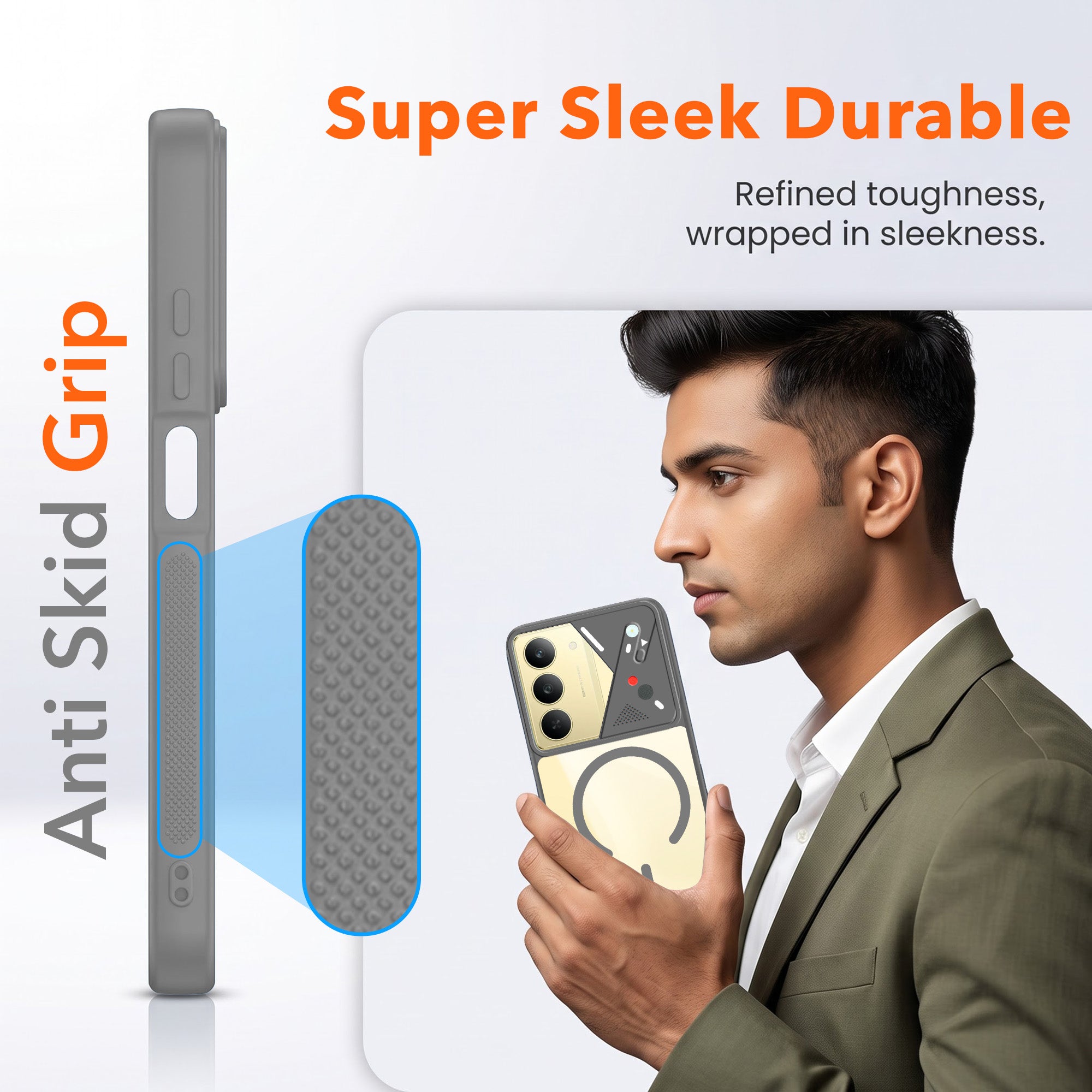 For Realme 14X Back Cover Case Lifetime Anti-Yellow Clear (Camera Protection | Side Grip | Wireless MagSafe Compatible)