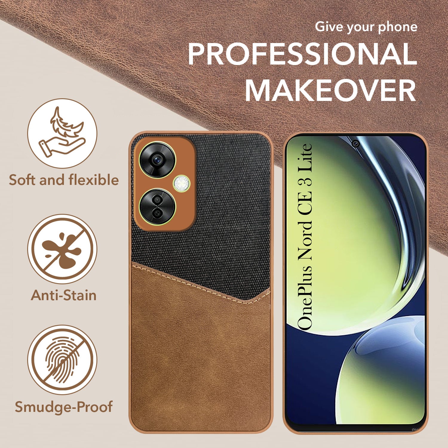 For OnePlus Nord CE 3 Lite Back Cover Case  (Dual PU Leather Stitch | Professional Minimalist | Soft and Flexible)