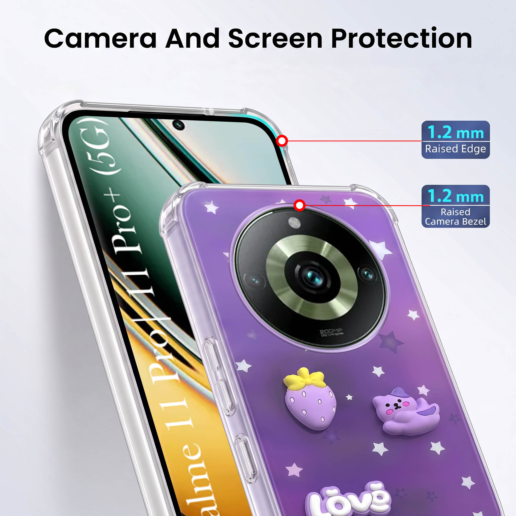 For Realme 11 Pro 5G | Realme 11 Pro Plus 5G Back Cover Case (3D Cute Cartoons | Hard Back Side Soft | Matte Premium Finish | HD Printing)