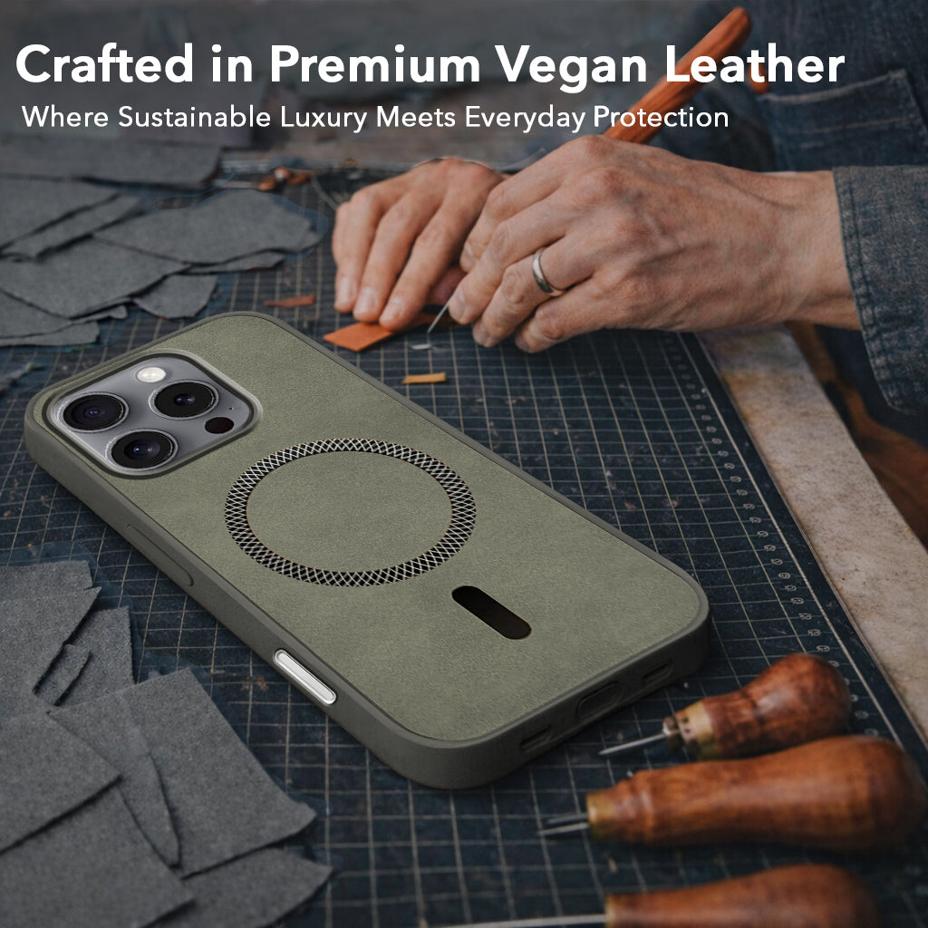 For Apple iPhone 16 Pro Back Cover Case (Sleek Leather Finish | MagSafe Compatible Wireless Charging | Camera Bump Protection)