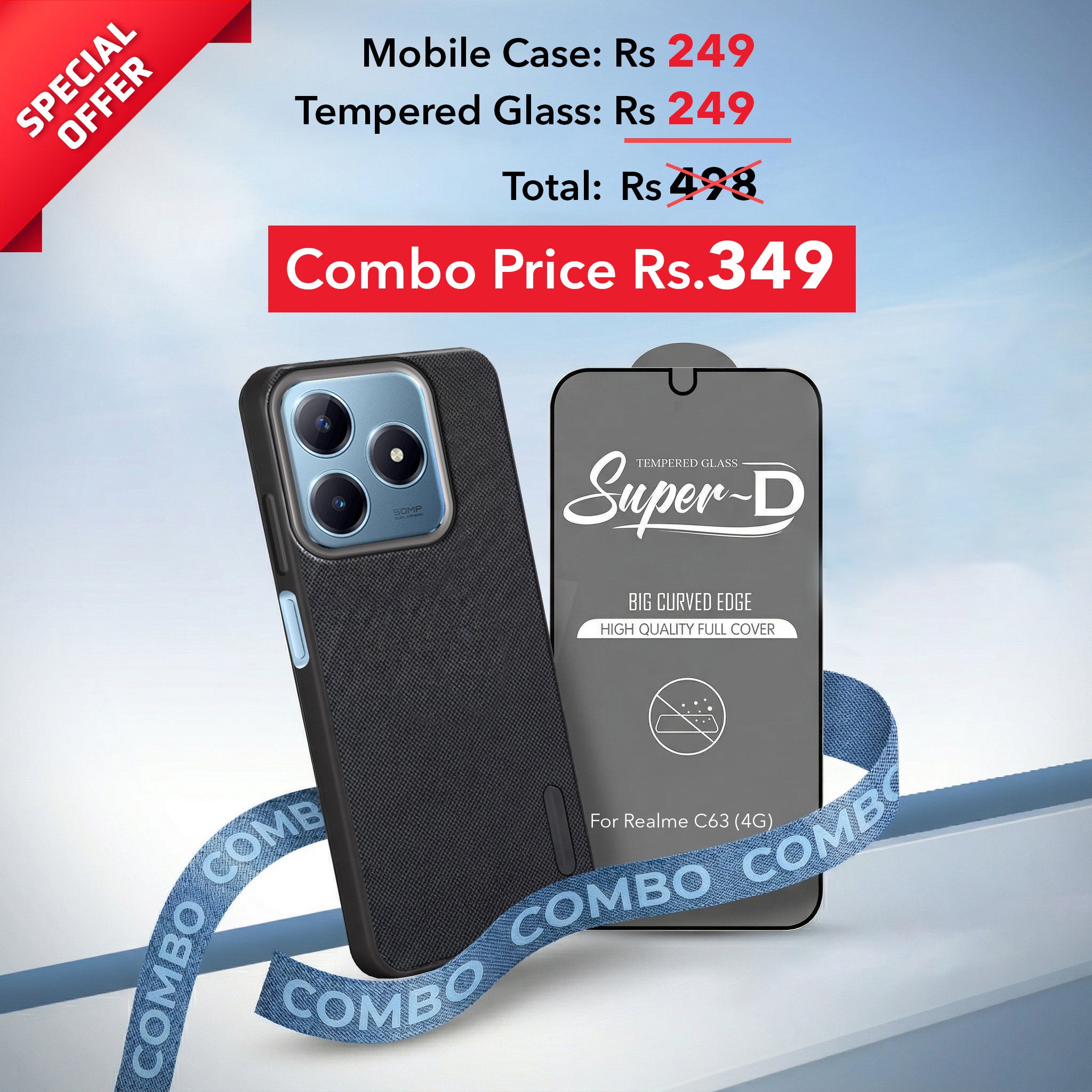 For Realme C63 Combo (Textured Grip Design | Micro-Fiber Cloth Inside | Oleophobic Coating Screen Glass)