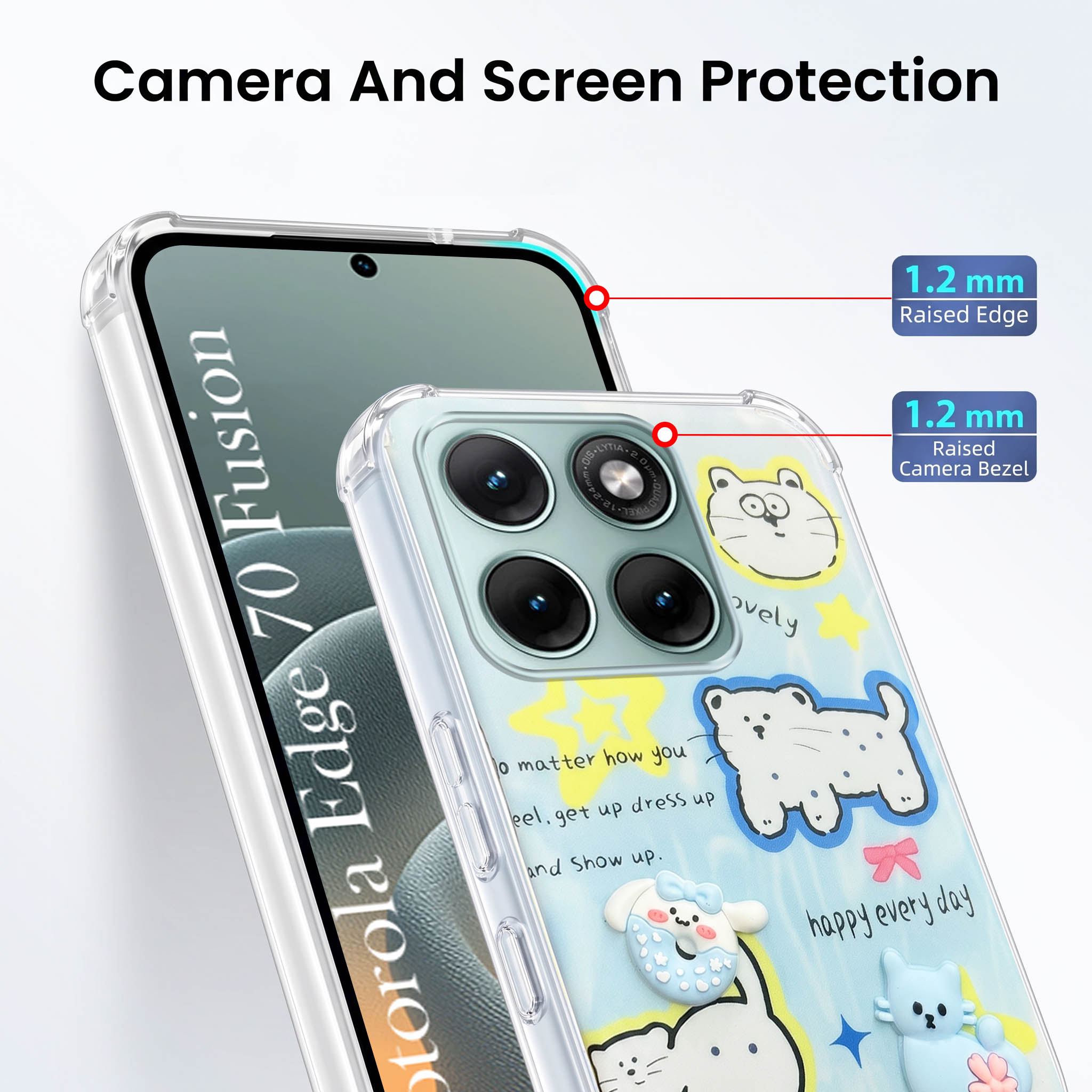 For Motorola Moto Edge 70 Fusion Back Cover Case (3D Cute Cartoons | Hard Back Side Soft | Matte Premium Finish | HD Printing)