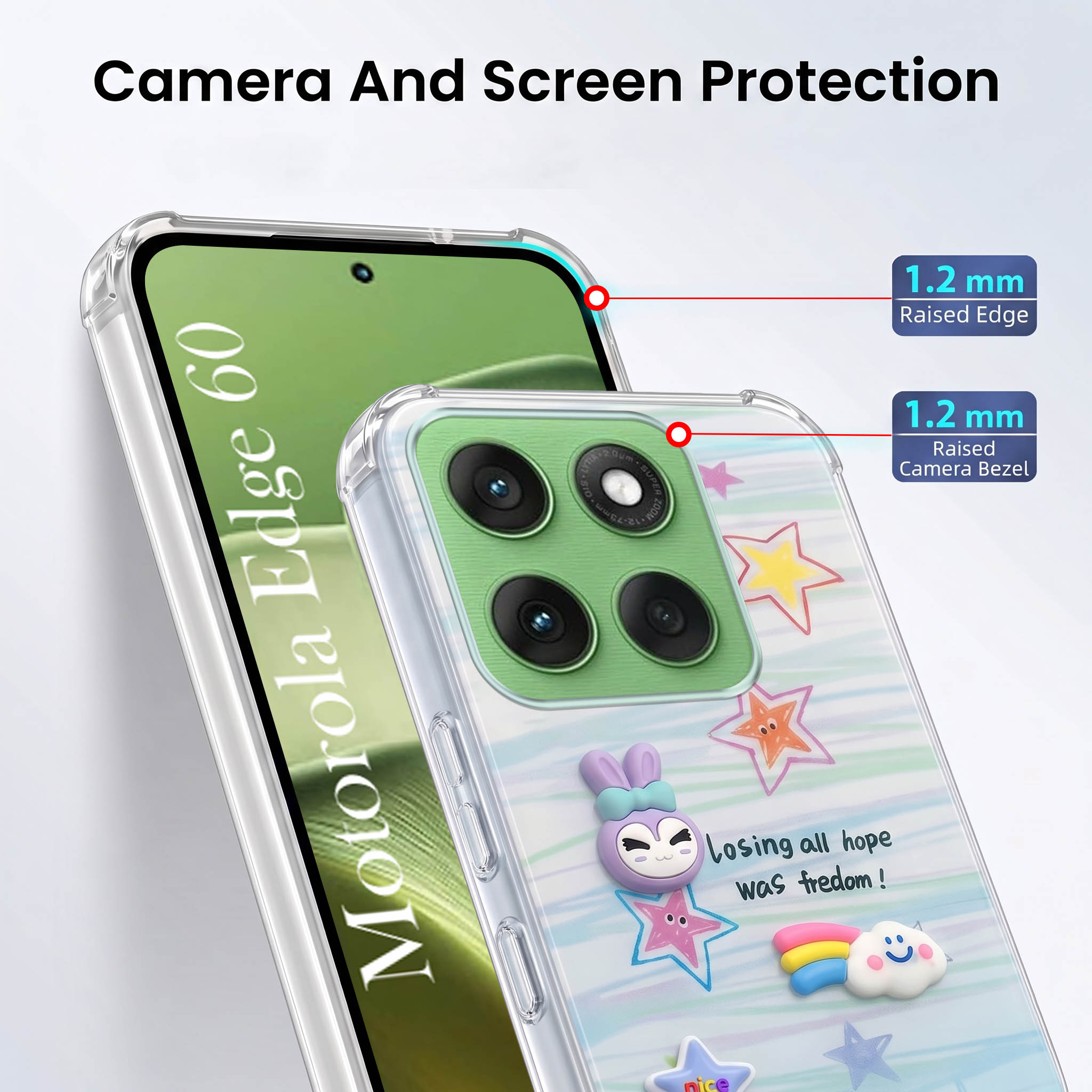 For Motorola Moto Edge 60 Back Cover Case (3D Cute Cartoons | Hard Back Side Soft | Matte Premium Finish | HD Printing)