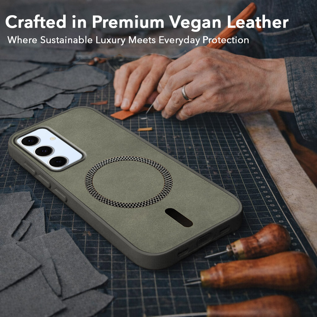 For Samsung Galaxy S24 FE Back Cover Case Leather Finish (MagSafe Compatible Wireless Charging | Soft Touch | Camera Bump Protection)