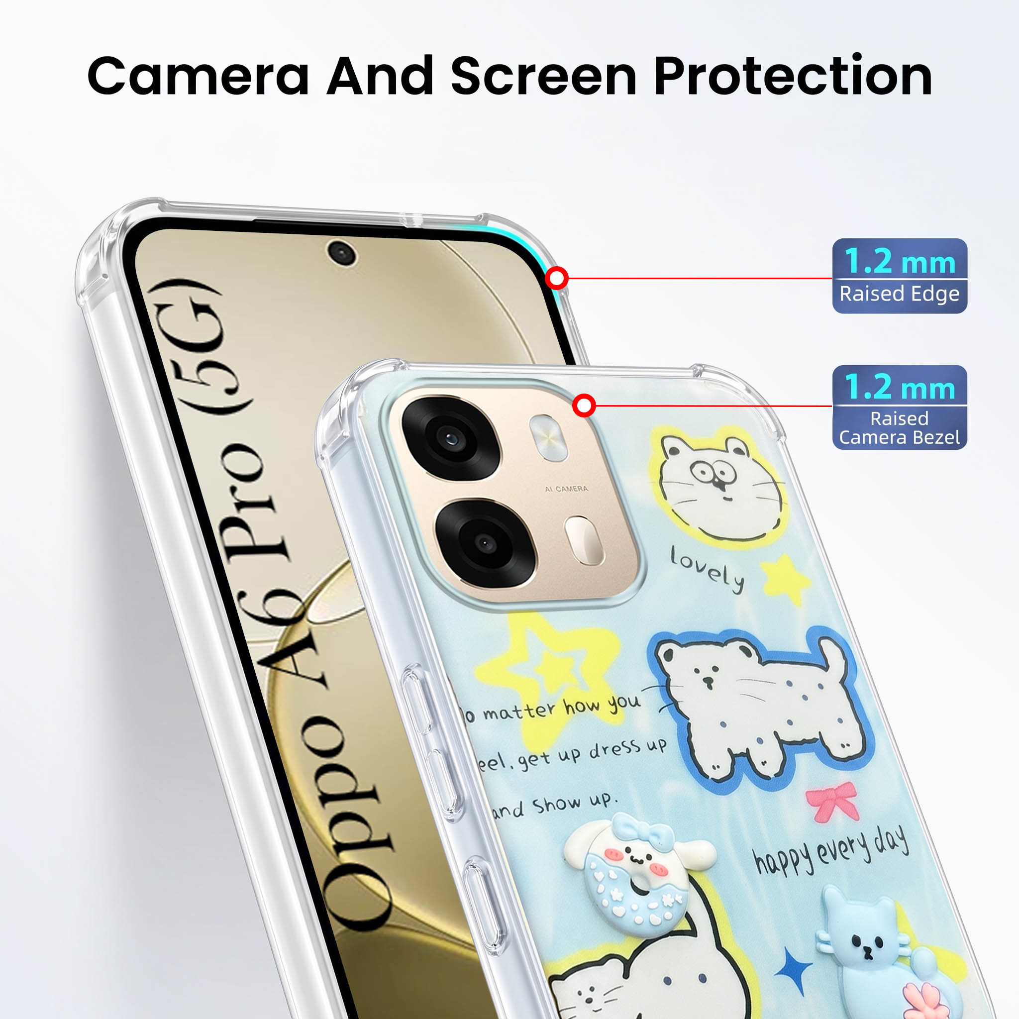 For Oppo A6 Pro Back Cover Case (3D Cute Cartoons | Hard Back Side Soft | Matte Premium Finish | HD Printing)