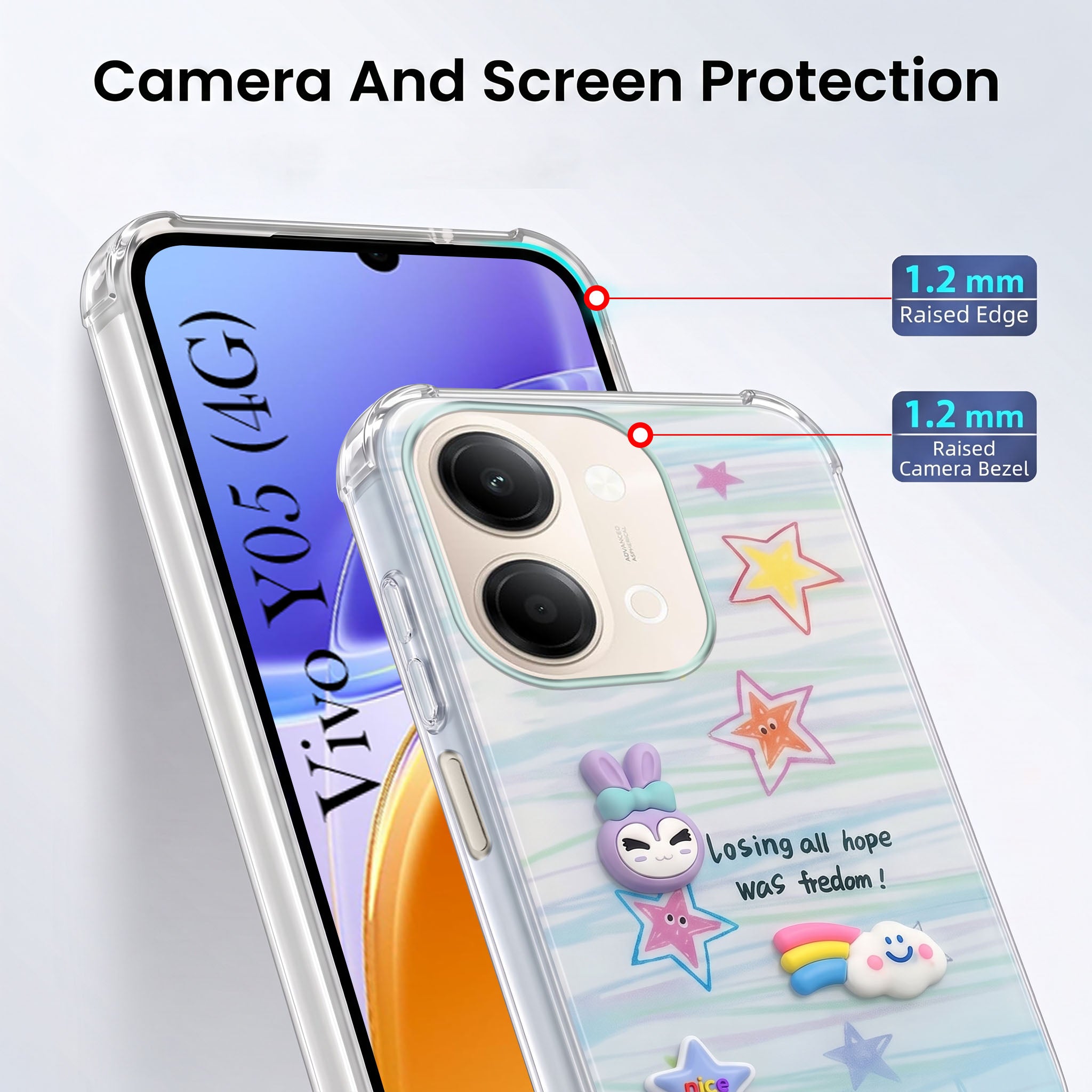 For Vivo Y05 4G Back Cover Case (3D Cute Cartoons | Hard Back Side Soft | Matte Premium Finish | HD Printing)