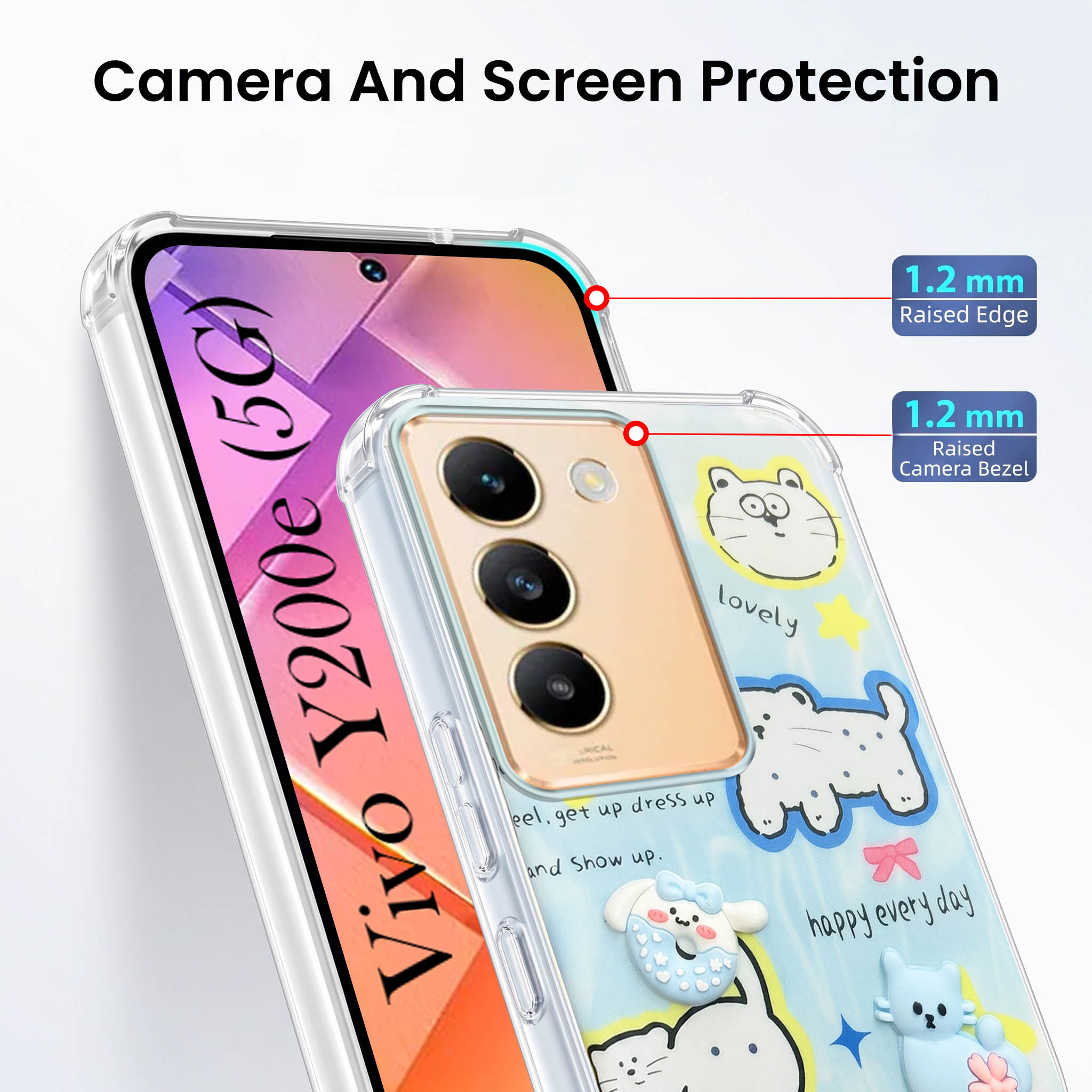 For Vivo Y200e Back Cover Case (3D Cute Cartoons | Hard Back Side Soft | Matte Premium Finish | HD Printing)