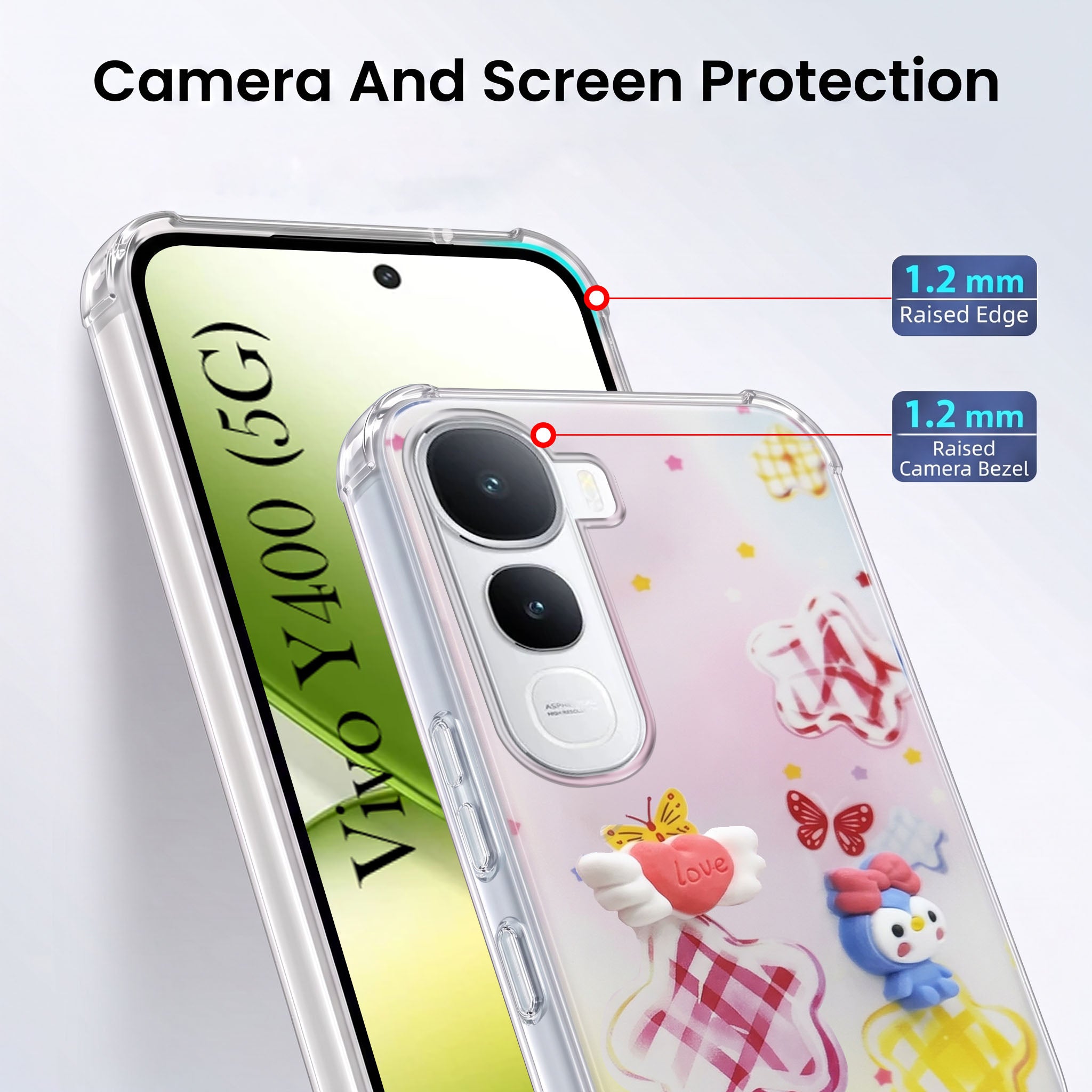 For Vivo Y400 Back Cover Case (3D Cute Cartoons | Hard Back Side Soft | Matte Premium Finish | HD Printing)