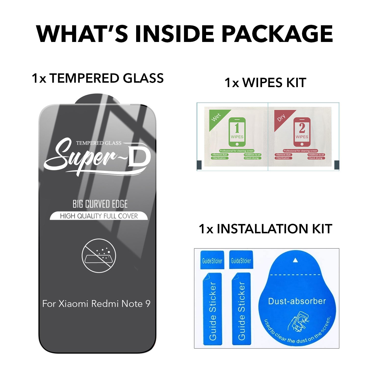 For Xiaomi Mi Redmi Note 9 Tempered Glass Military-Grade Gorilla Screen Protector With Installation Kit | Shatterproof, Full Coverage, HD Clear, Scratch Resistant (Pack of 1)