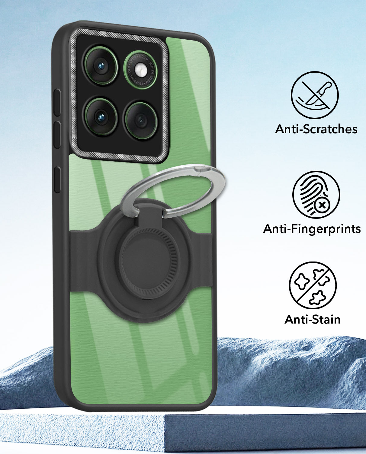 For Motorola Moto Edge 60 Back Cover Case with stand (Built-in Ring Holder Kickstand | Lifetime Anti Yellow | Camera Protection)