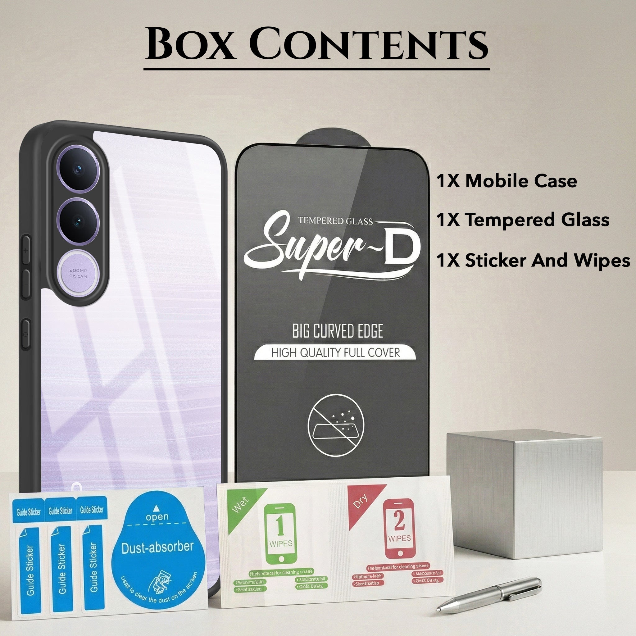 For Vivo V70 FE 5G Combo with Back Cover and 9H Tempered Glass (Lifetime Anti-Yellow | Crystal Clear Shockproof | Oleophobic Coating Screen Glass)