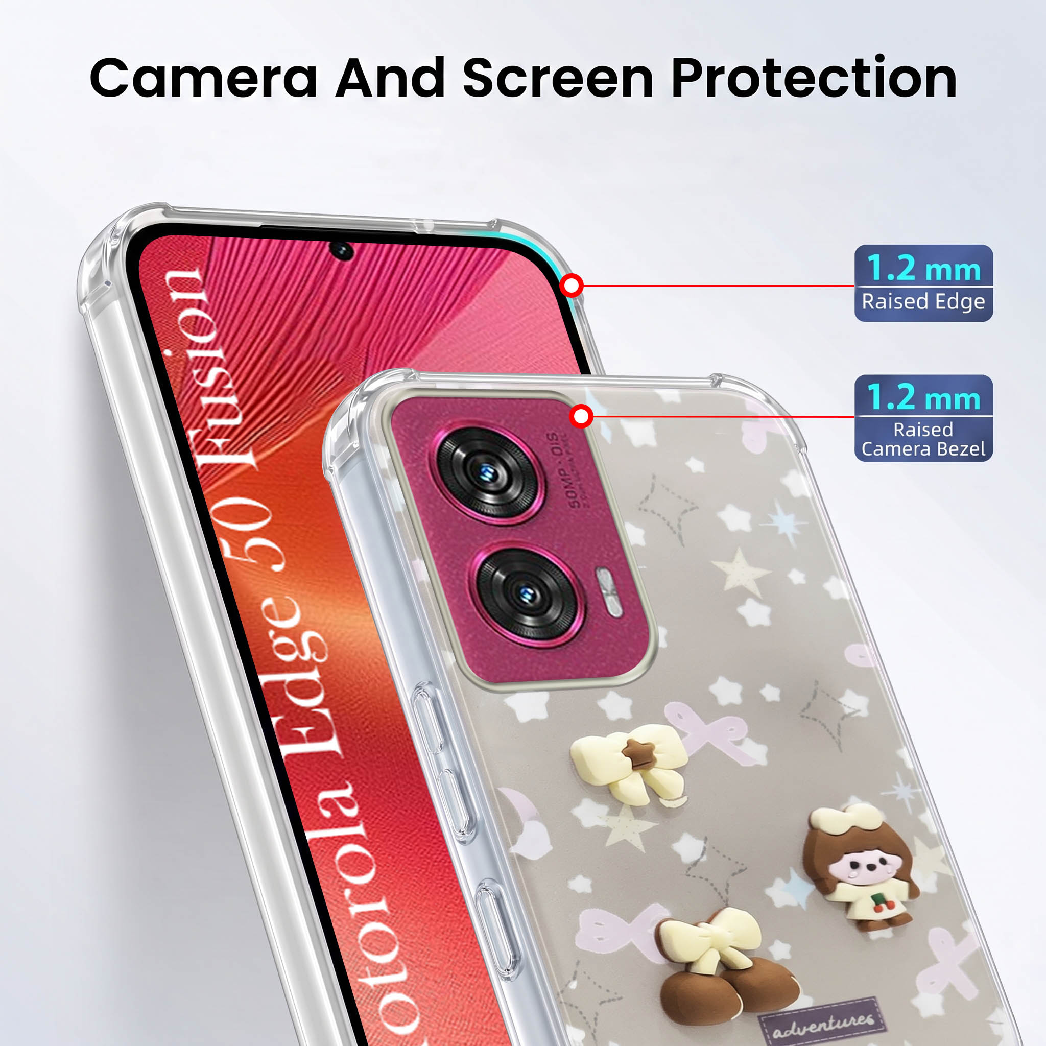 For Motorola Moto Edge 50 Fusion Back Cover Case (3D Cute Cartoons | Hard Back Side Soft | Matte Premium Finish | HD Printing)