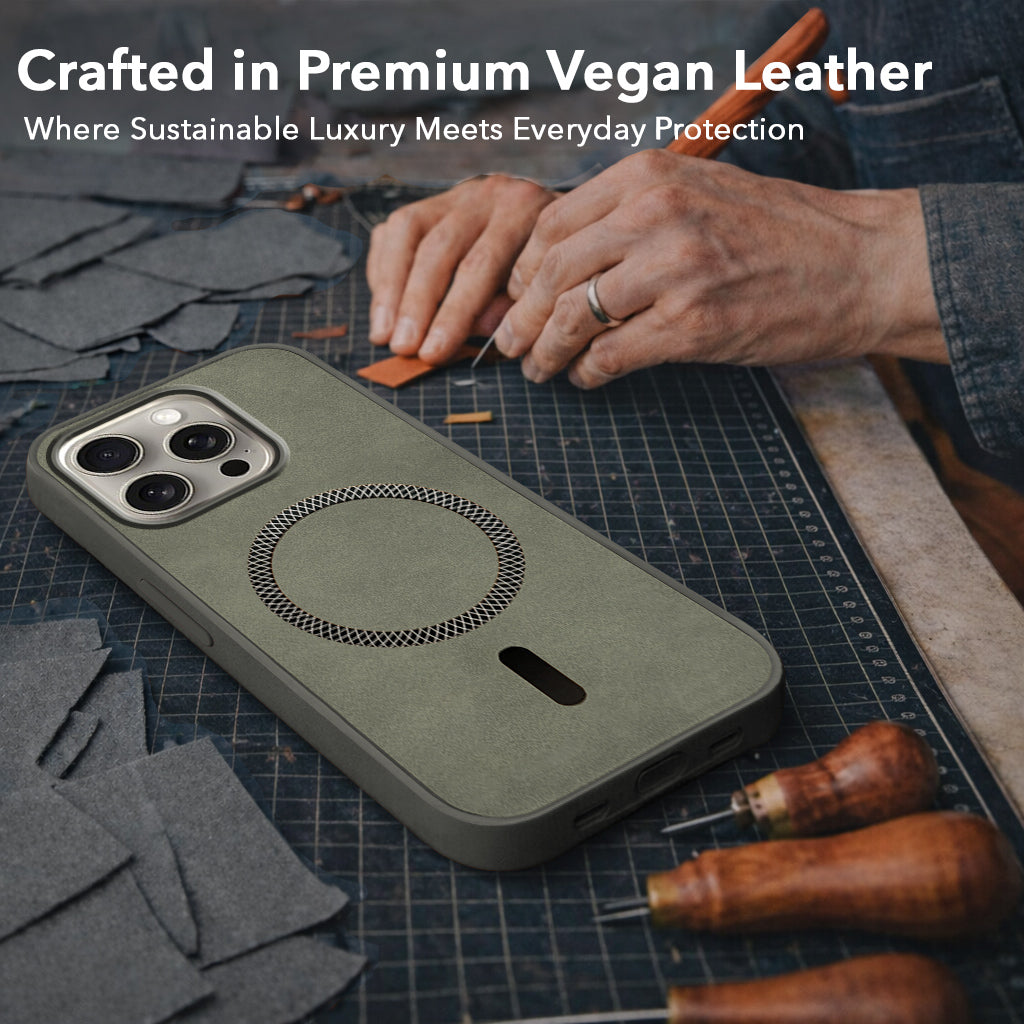 For Apple iPhone 15 Pro Max Back Cover Case (Sleek Leather Finish | MagSafe Compatible Wireless Charging | Camera Bump Protection)