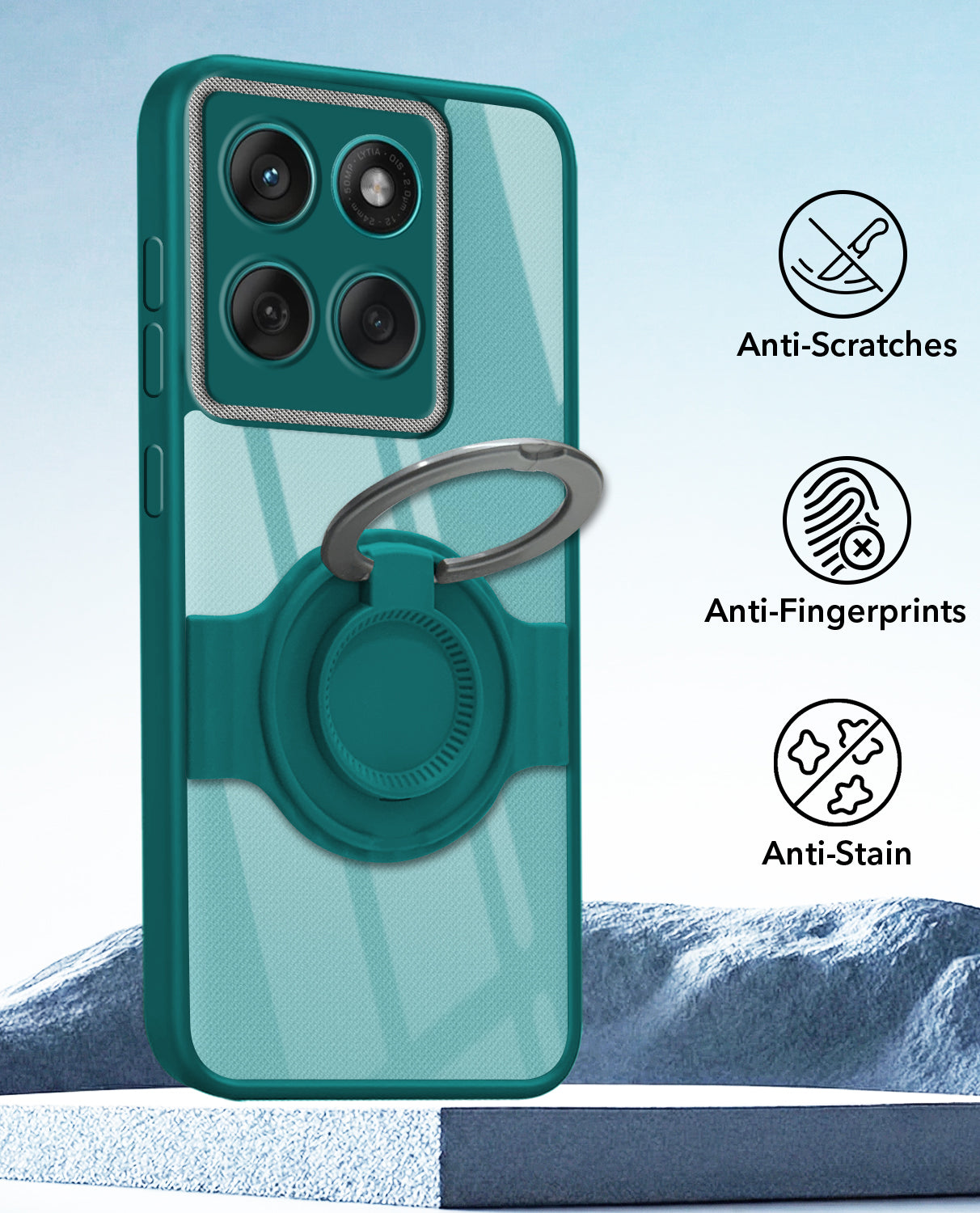 For Motorola Moto Edge 60 Fusion Back Cover Case with stand (Built-in Ring Holder Kickstand | Lifetime Anti Yellow | Camera Protection)