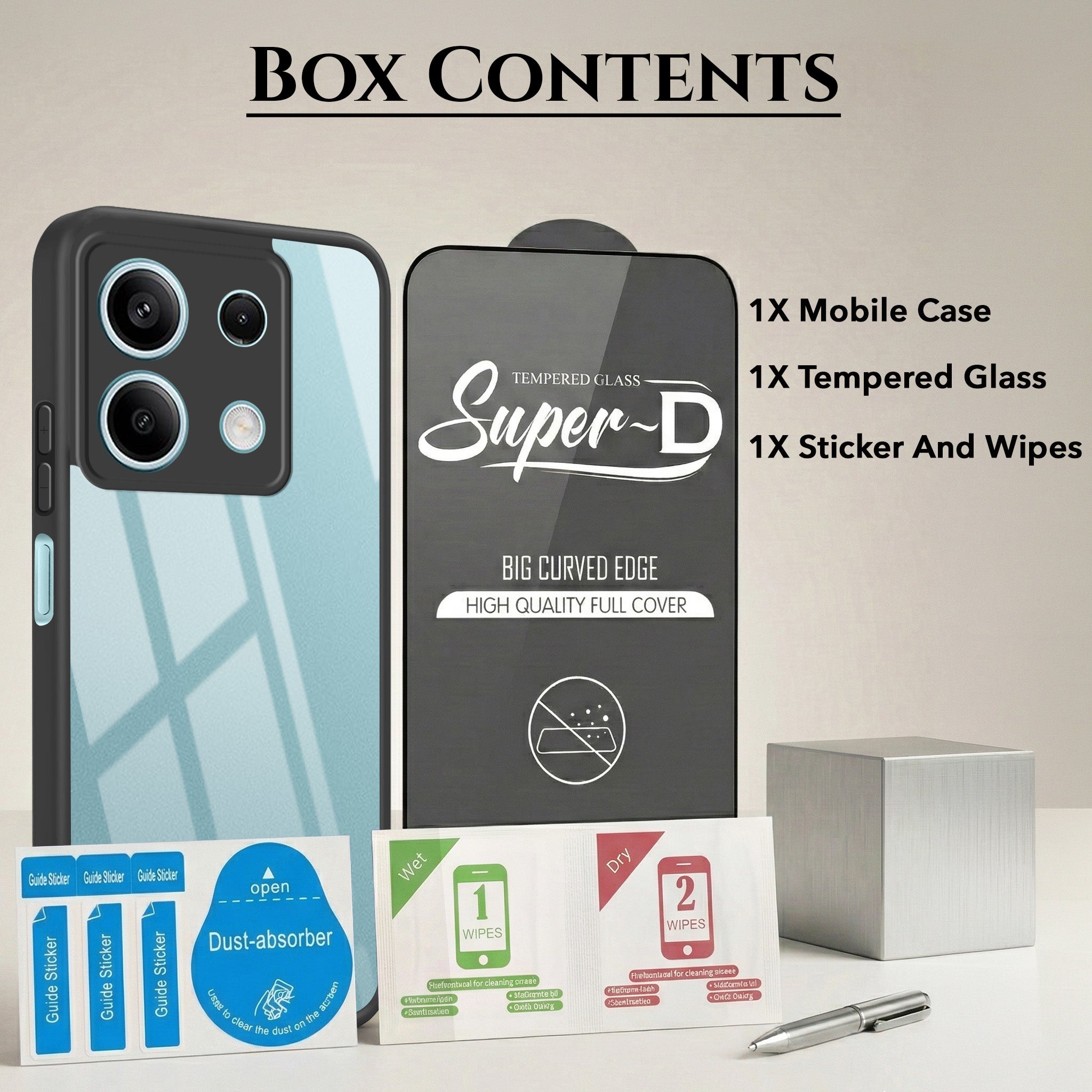 For Xiaomi Redmi Note 13 5G Combo with Back Cover and 9H Tempered Glass (Lifetime Anti-Yellow | Crystal Clear Shockproof | Oleophobic Coating Screen Glass)