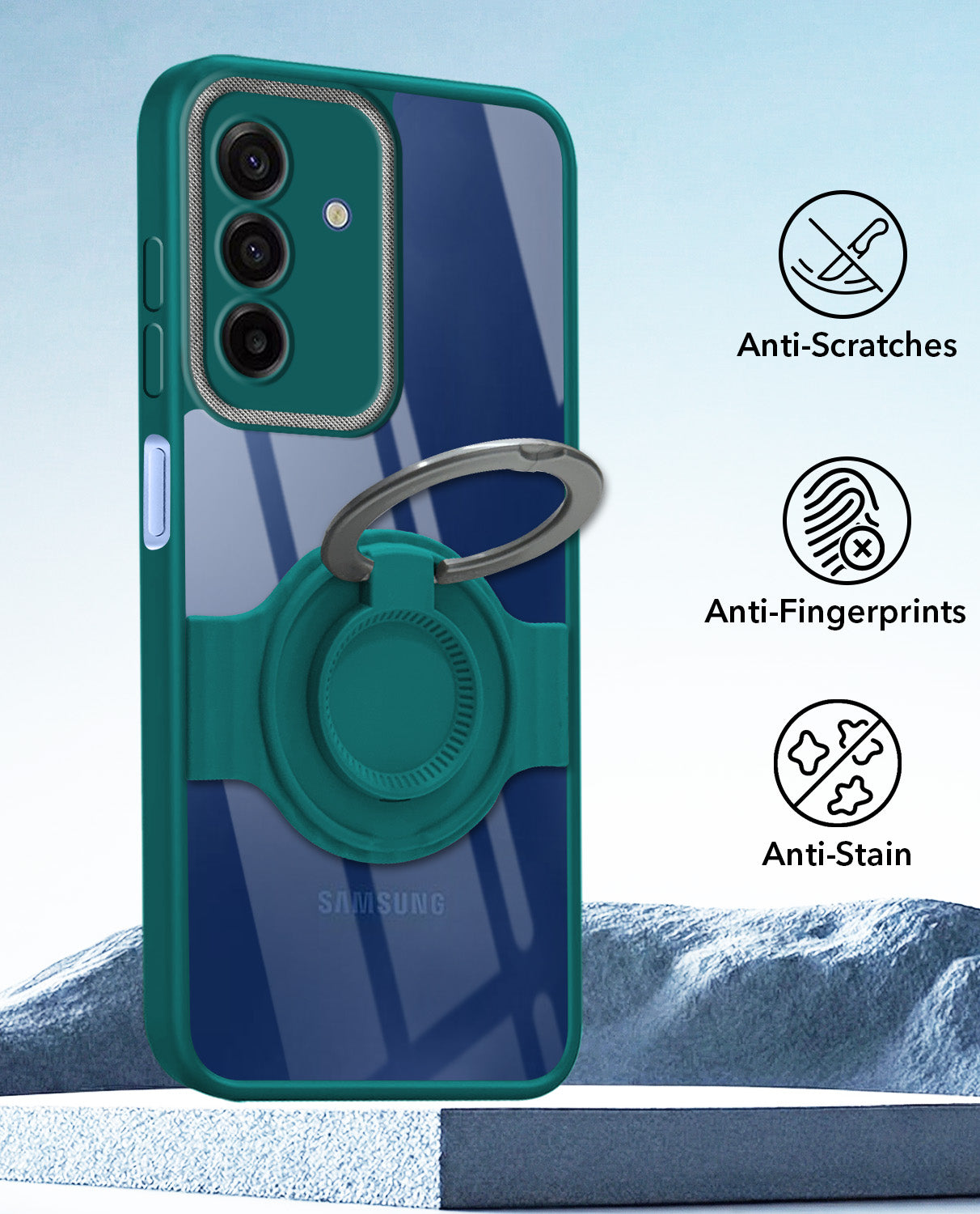 For Samsung Galaxy A17 | Samsung F17 | Samsung M17 5G Back Cover Case with stand (Built-in Ring Holder Kickstand | Lifetime Anti Yellow | Camera Protection)