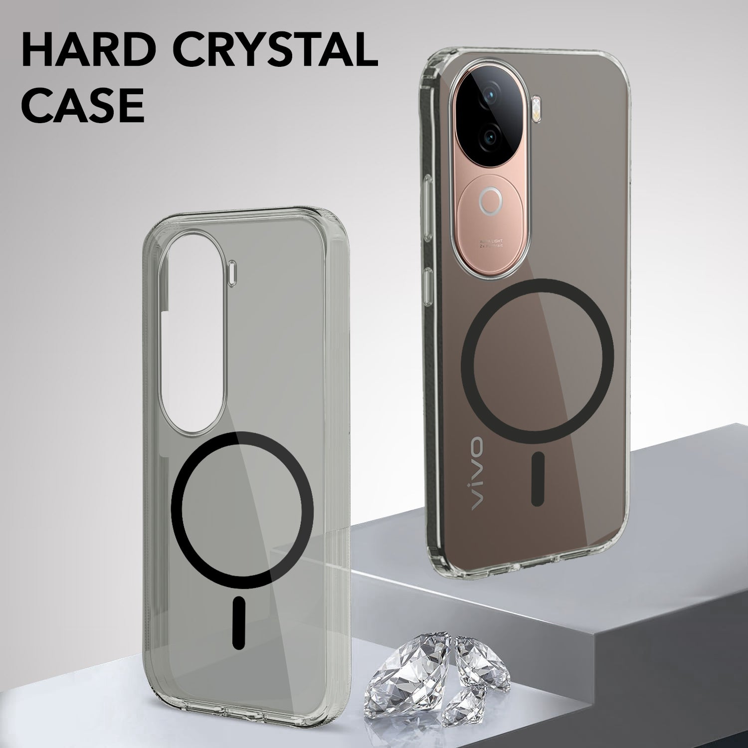 For Vivo V40e Back Cover Case Lifetime Anti-Yellow MagSafe Compatible Clear (Sleek Hard Crystal | Shockproof and Camera Protection)