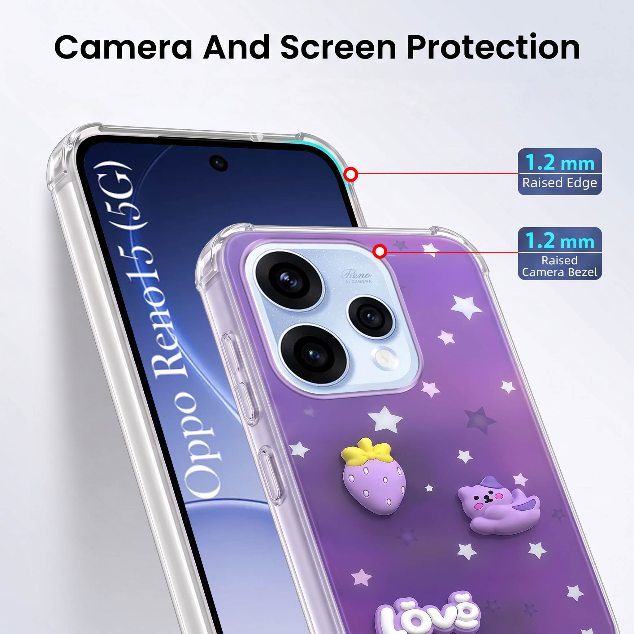 For Oppo Reno15 5G | Oppo Reno 15 5G Back Cover Case (3D Cute Cartoons | Hard Back Side Soft | Matte Premium Finish | HD Printing)