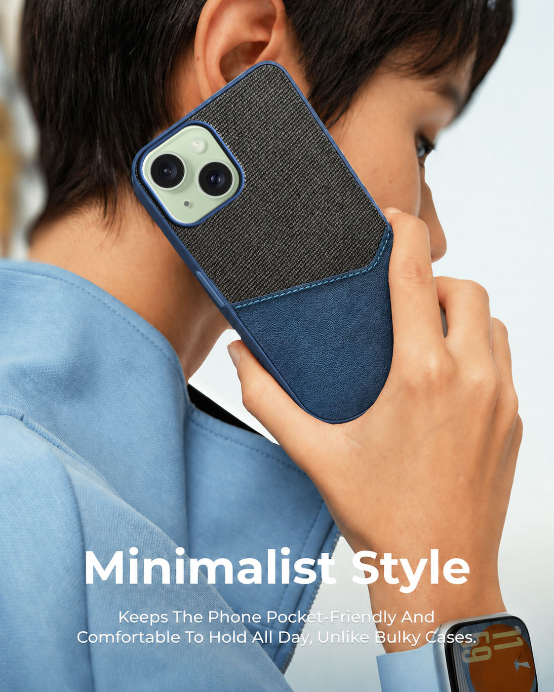 For Apple iPhone 15 Back Cover Case (Dual PU Leather Stitch | Professional Minimalist | Soft and Flexible)