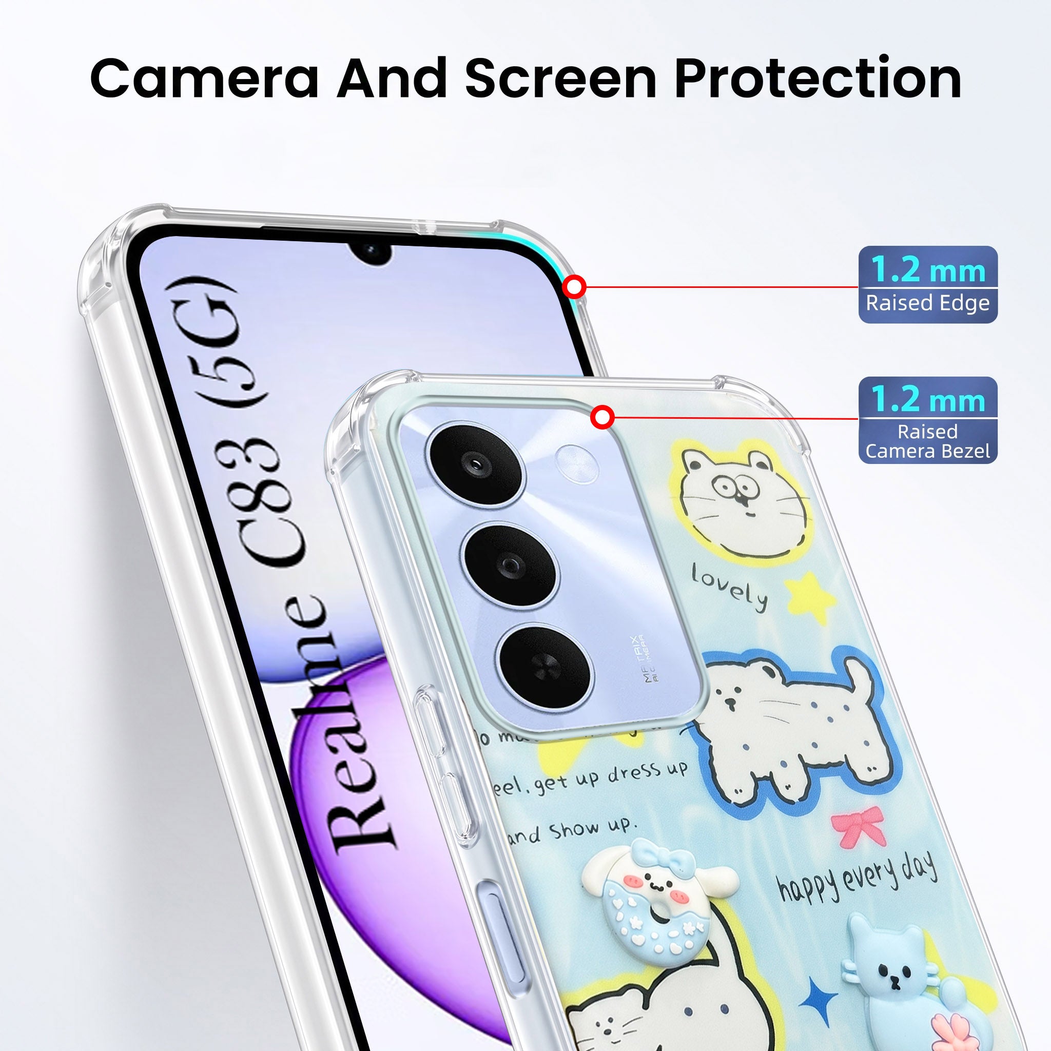 For Realme C83 5G Back Cover Case (3D Cute Cartoons | Hard Back Side Soft | Matte Premium Finish | HD Printing)